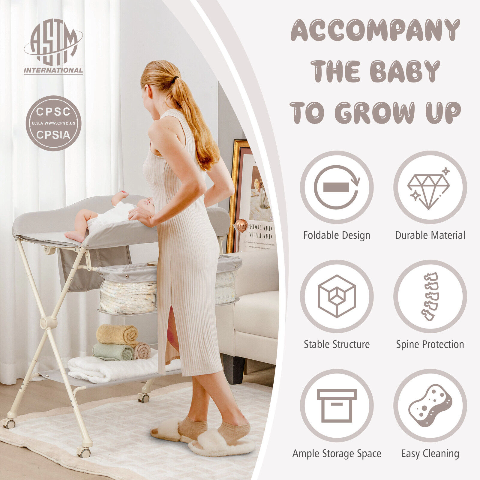 SUGIFT Adjustable Height Baby Diaper Changing Table with Water Basin and Storage 33-lb Capacity 0-12 Months Green