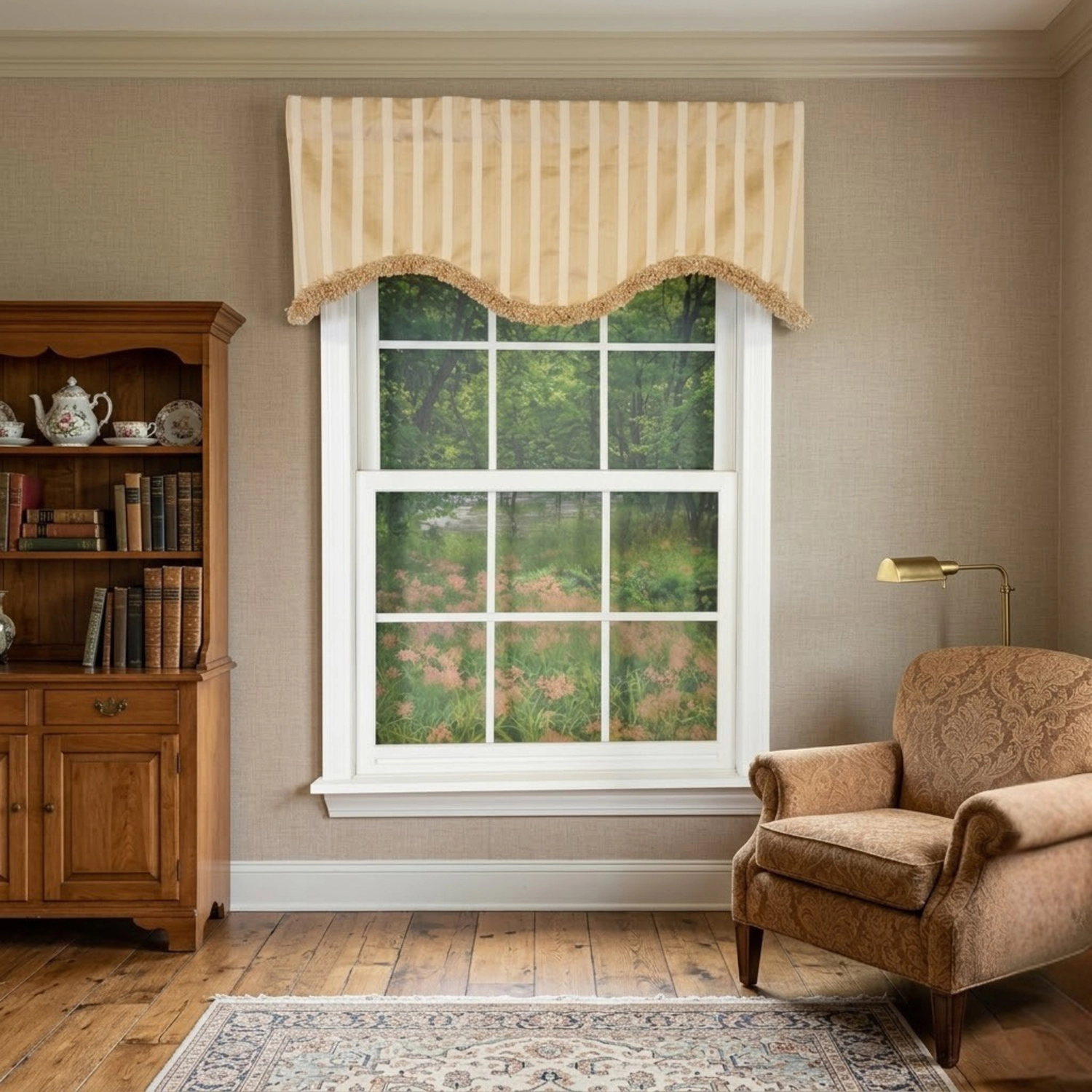 RLF Home Nugett Trimmed Cornice Window Valance 100% Cotton Lined Rod Pocket 50" x 17" Gold