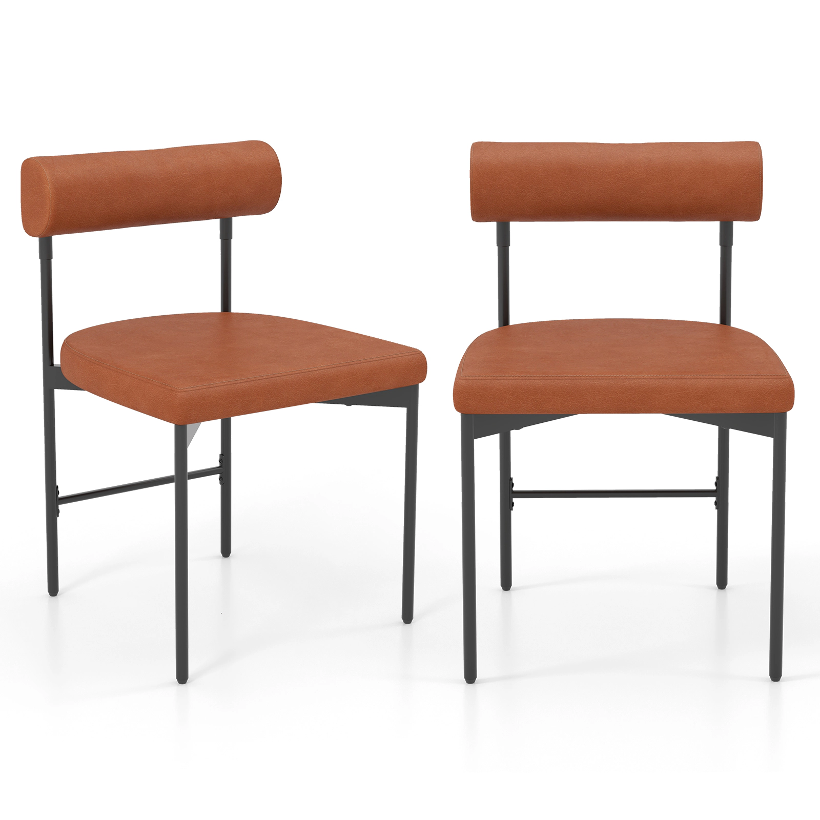 SUGIFT Set of 2 400-lb Capacity Brown Faux Leather Dining Chairs with U-Shaped Seat and Powder Coated Metal Legs