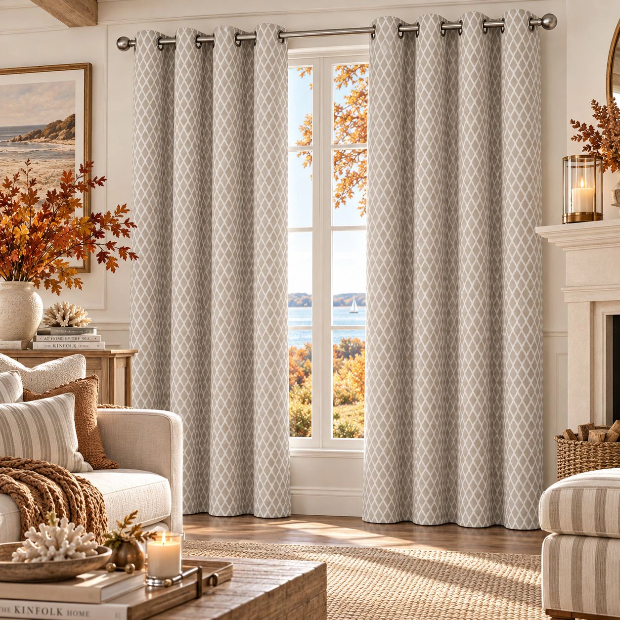 Kate Aurora 2 Pack Amari Contemporary Lattice Light Filtering Grommet Top Window Curtain Panels