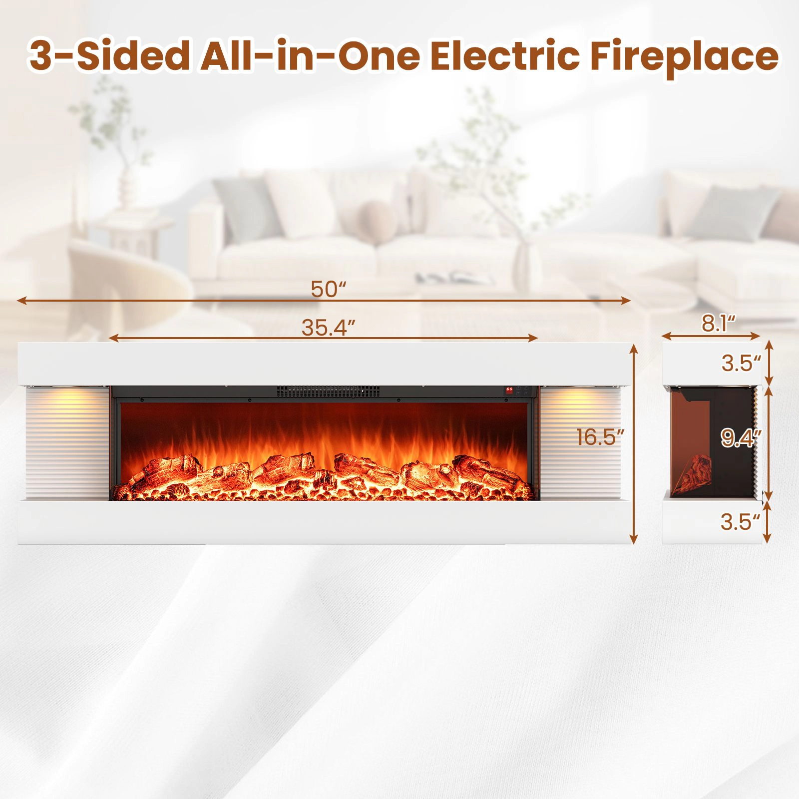SlickBlue 36 Inch Electric Fireplace with LED Flames and Remote