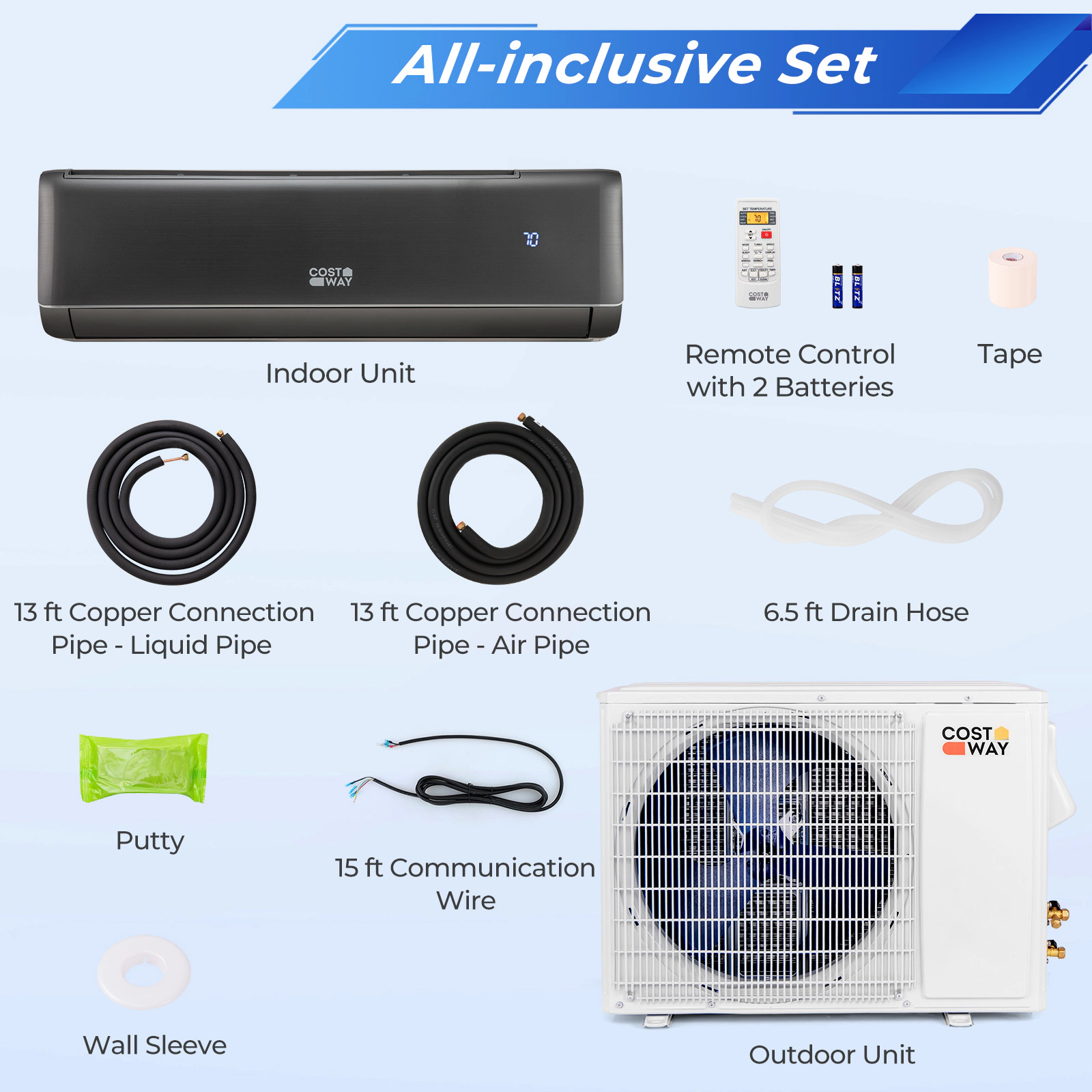 LJG GreyVolt Series Energy Star Certified 12000 BTU 21 SEER2 208-230V Mini Split Air Conditioner and Heater Gray