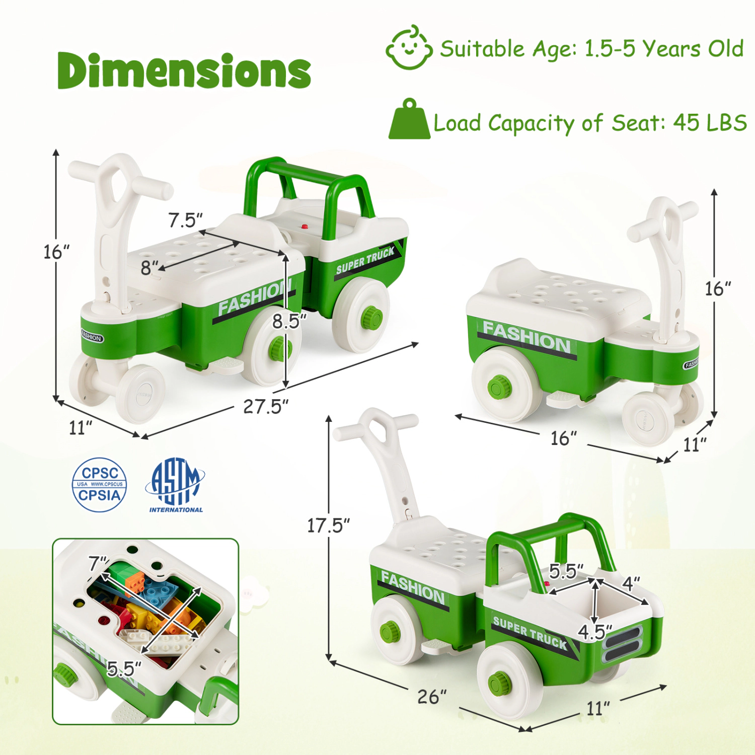 LJG 4 1 Ride on Push Car with Music and Under-Seat Storage for Boys Girls