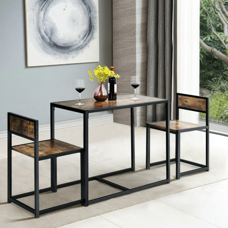 Hivvago 3 Pcs Dining Set Compact Table And 2 Chair With Metal Frame For Small Space