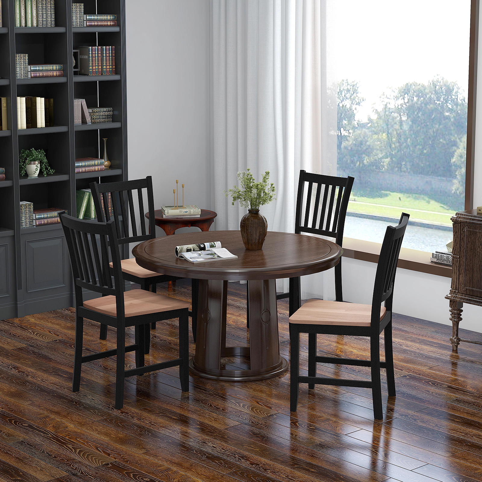 SUGIFT Spindle Back Dining Chairs 275-Lb Capacity 17.5-in Seat Height Black Base and Walnut Seat