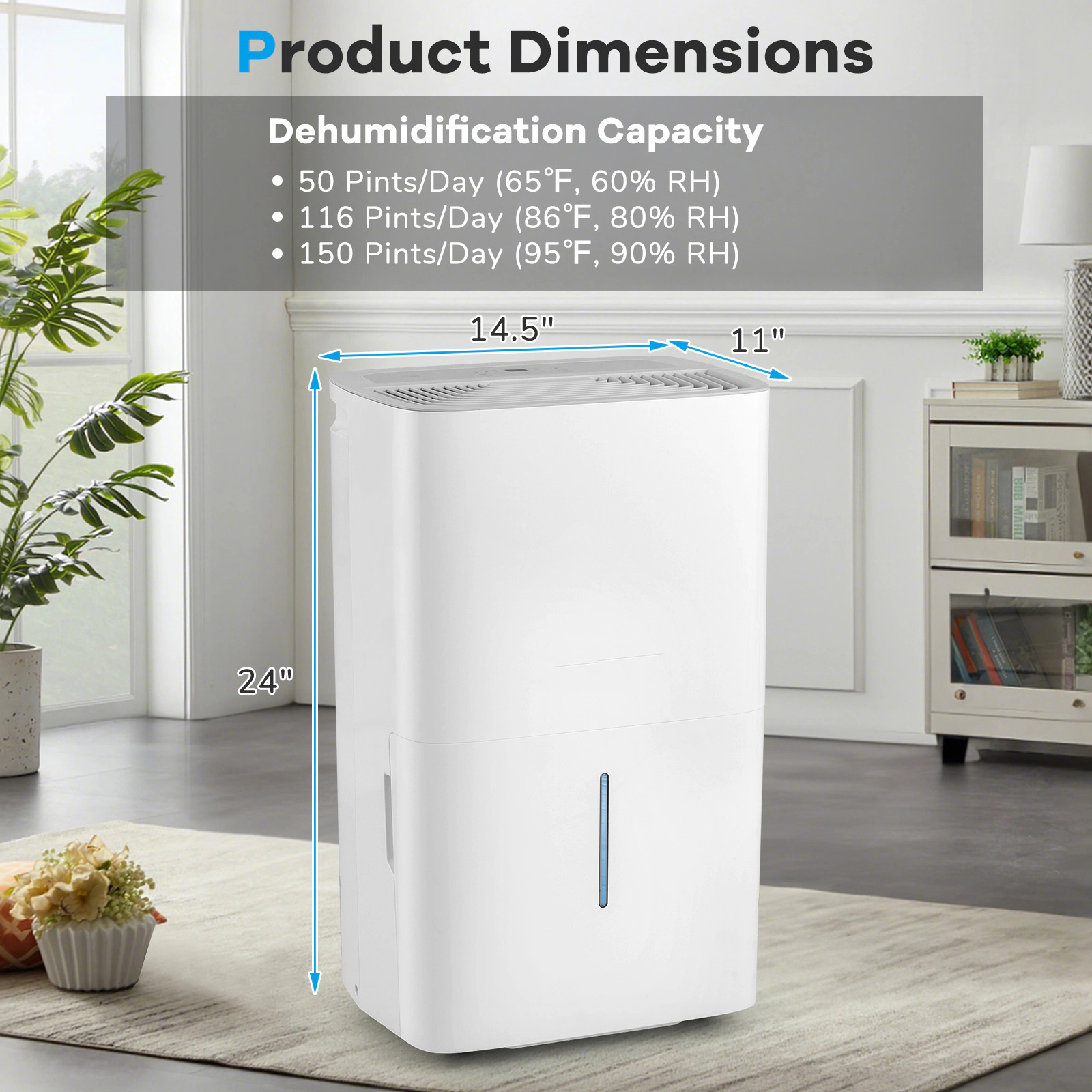 SlickBlue Portable White 150 Pint Dehumidifier with Smart Touch Control