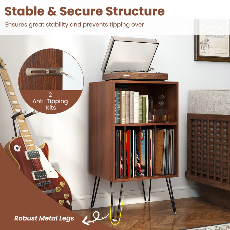 Hivvago Stylish Turntable Console with Power Hub and Record Storage Shelves
