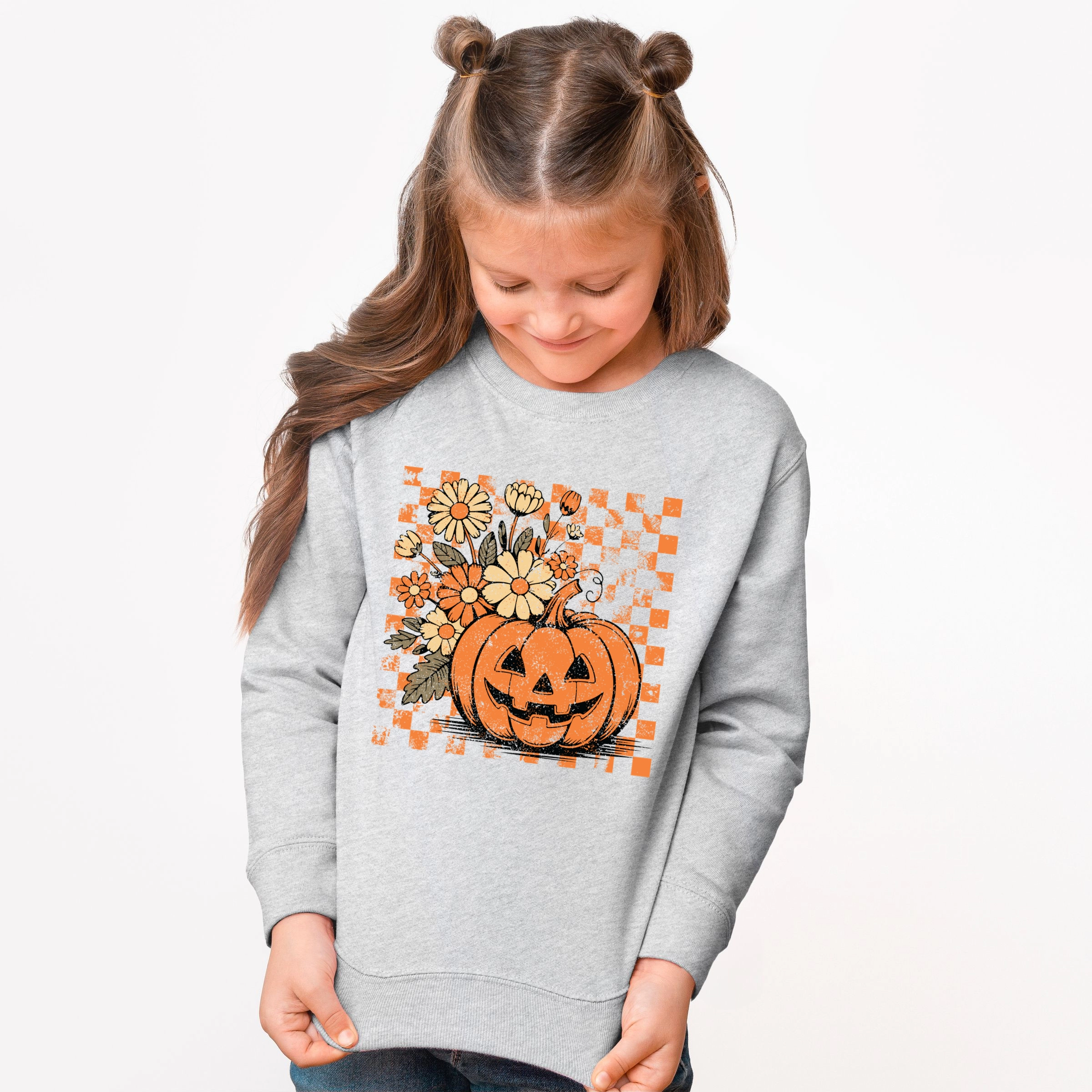 The Juniper Shop - Youth Graphic Sweatshirt Retro Floral Pumpkin
