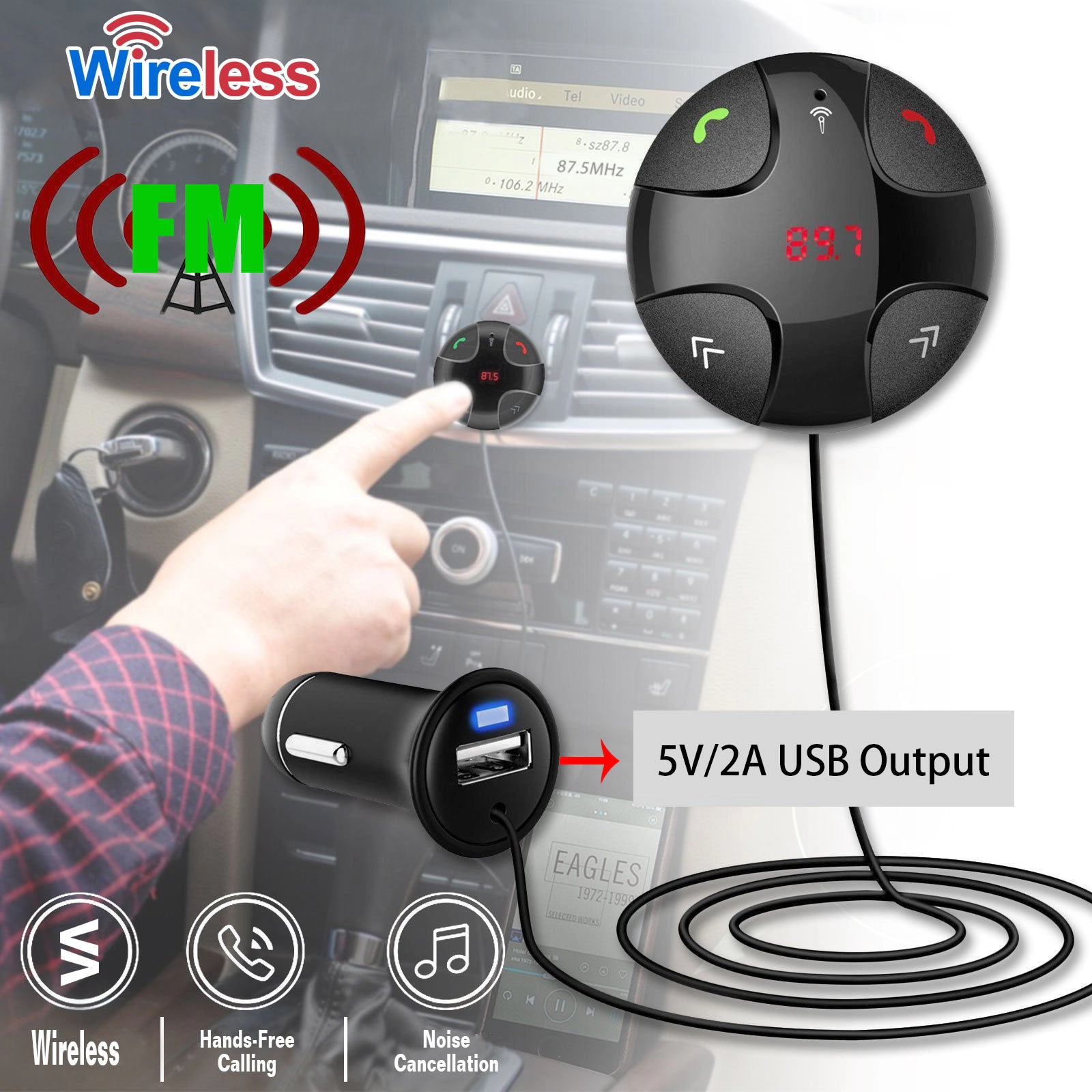 GBruno Wireless FM Transmitter Car Kit With USB Charger