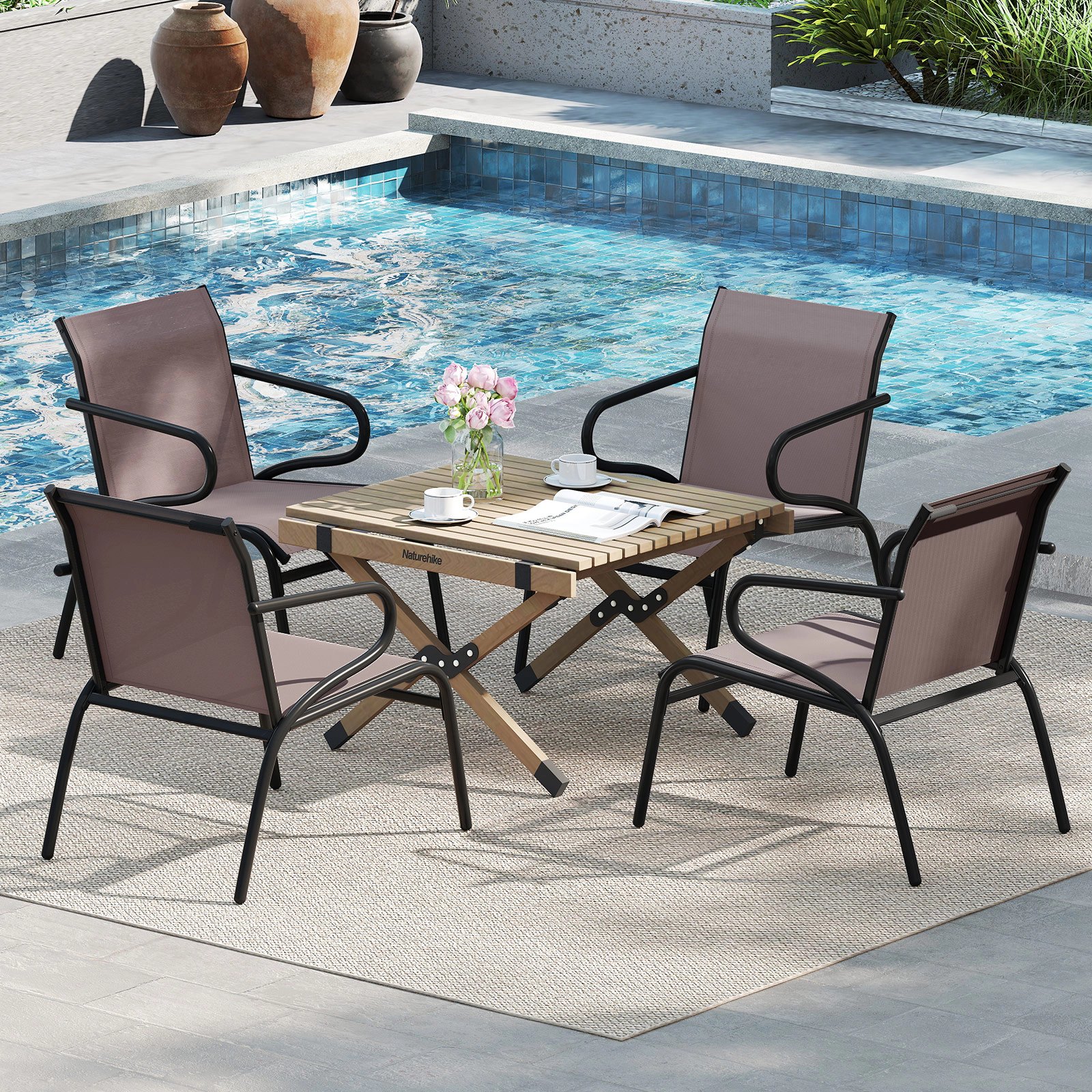 LJG Modern Patio Chairs Set of 2 with Breathable Fabric for Porch