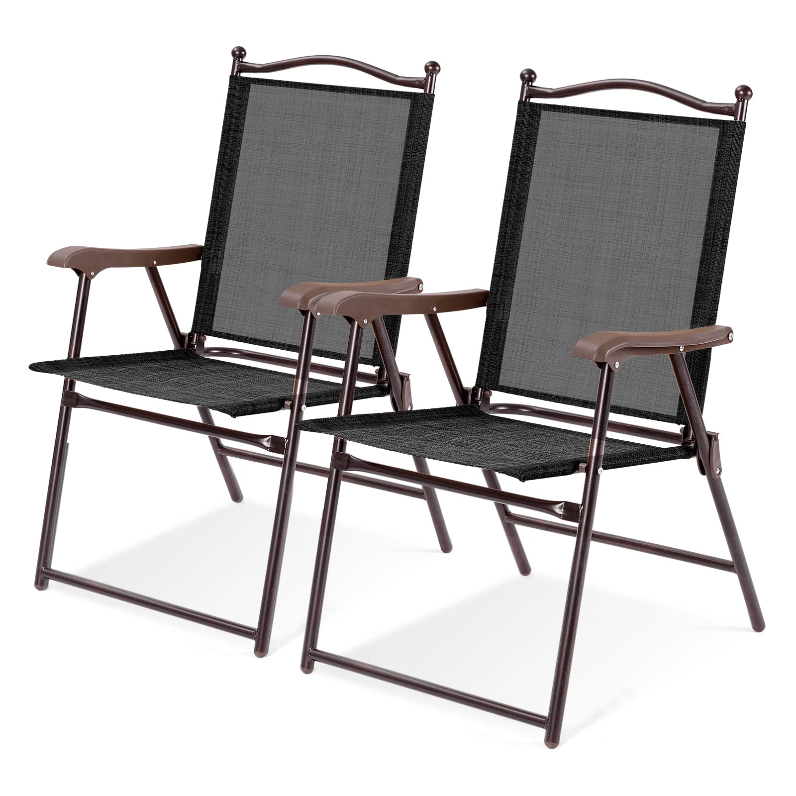 SUGIFT Set of 2 Black Folding Sling Back Patio Chairs