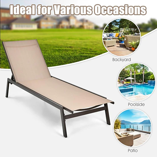 Hivvago Outdoor Reclining Chaise Lounge Chair With 6-Position Adjustable Back