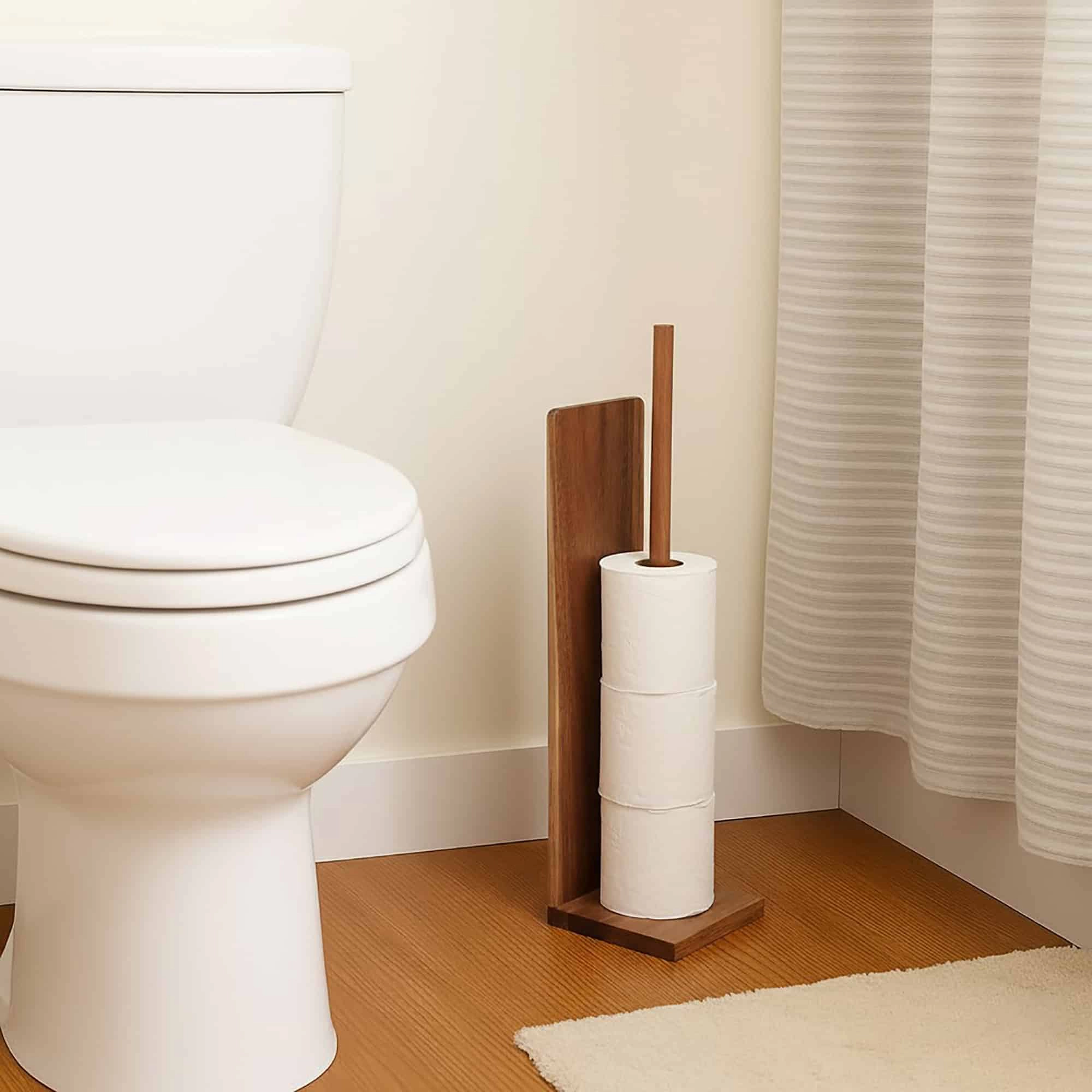Evideco French Home Goods Free-Standing Toilet Paper Holder - Holds 4 Rolls, Compact Square Moisture-Resistant Design