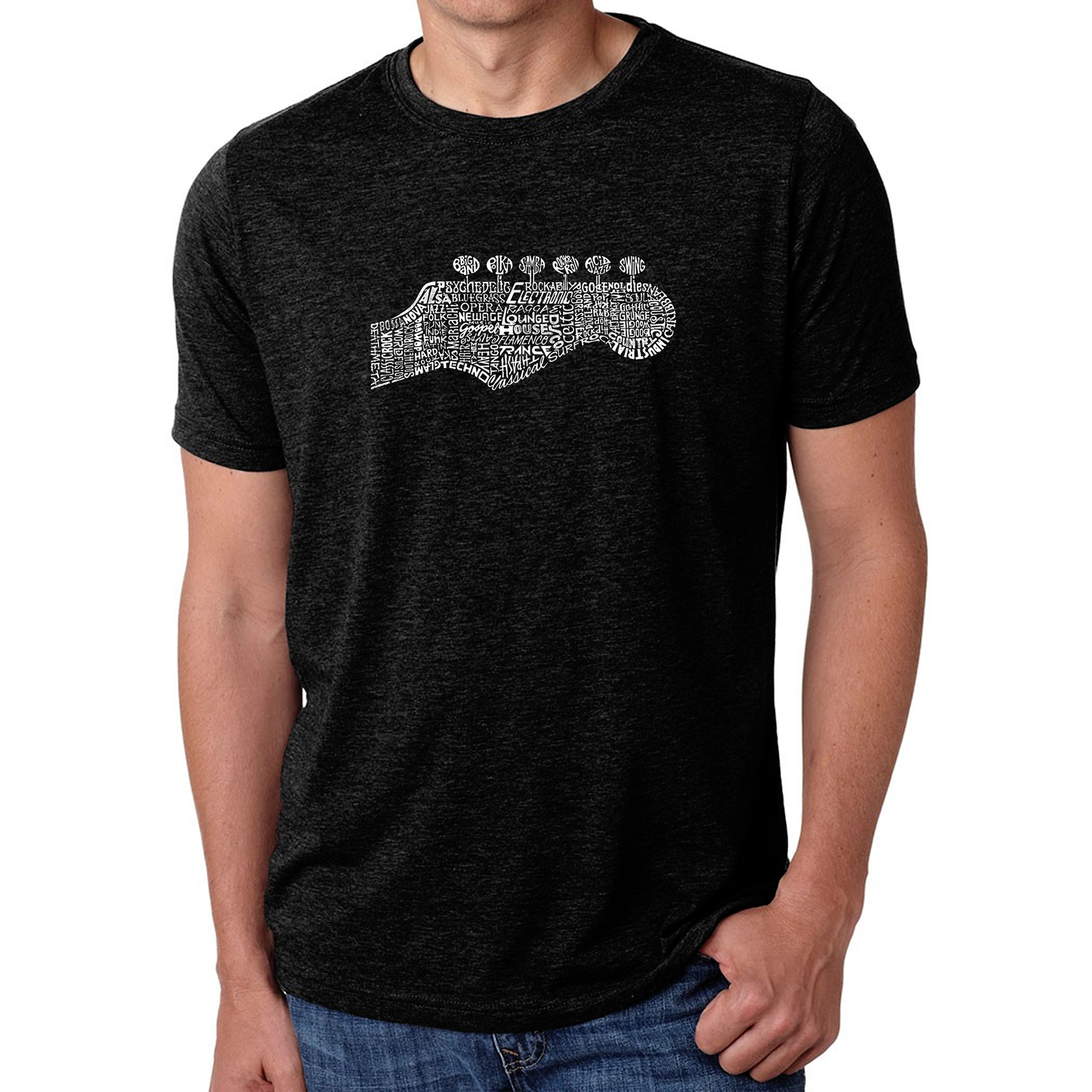 LA Pop Art Men's Cotton/Poly Word T-Shirt - Guitar Head