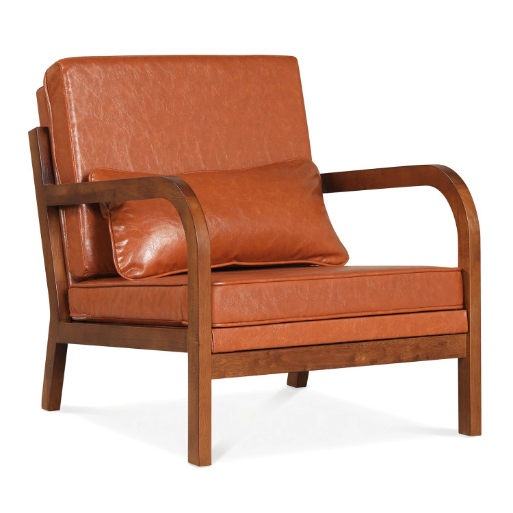 Hivvago Modern Accent Chair Faux Leather Linen Fabric Upholstered Armchair