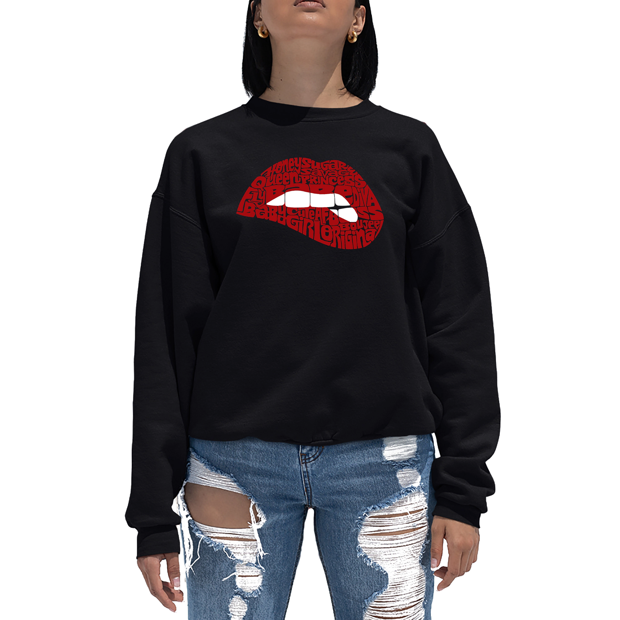 LA Pop Art Savage Lips - Women's Word Crewneck Sweatshirt