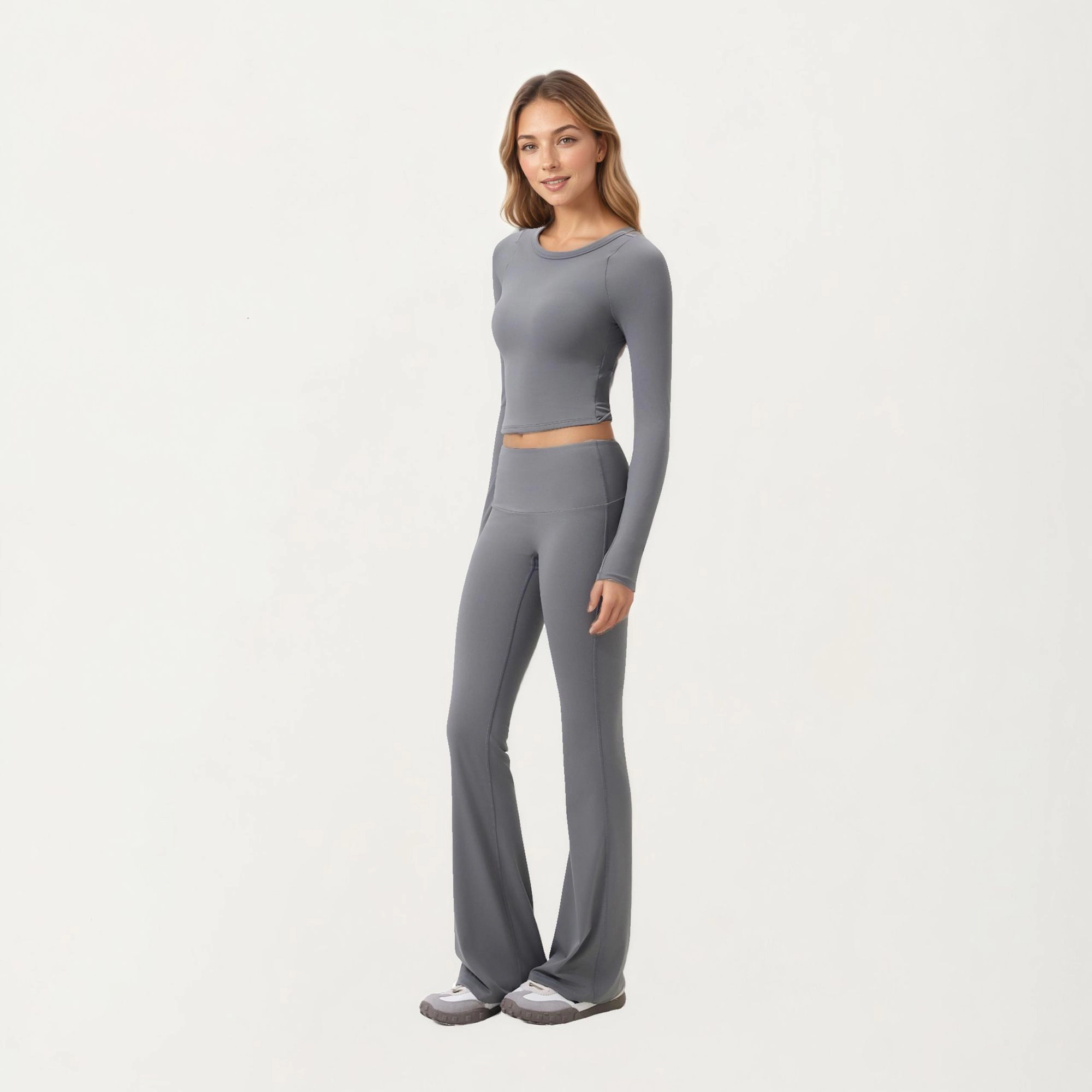 Anna-Kaci Active Women's High Waist Flare Leg Pants with Foldover Waistband and Stretch Performance Fabric