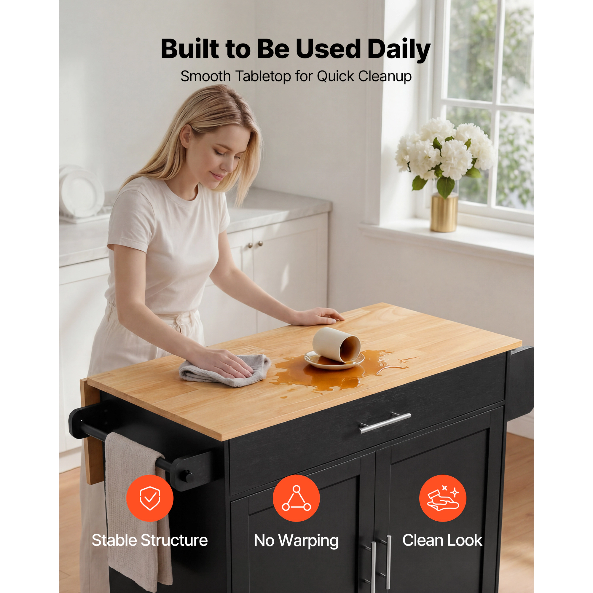 HONGGE Kitchen Island Cart with Storage 42.28 Wide Mobile Rolling on Swivel Wheels Drawer