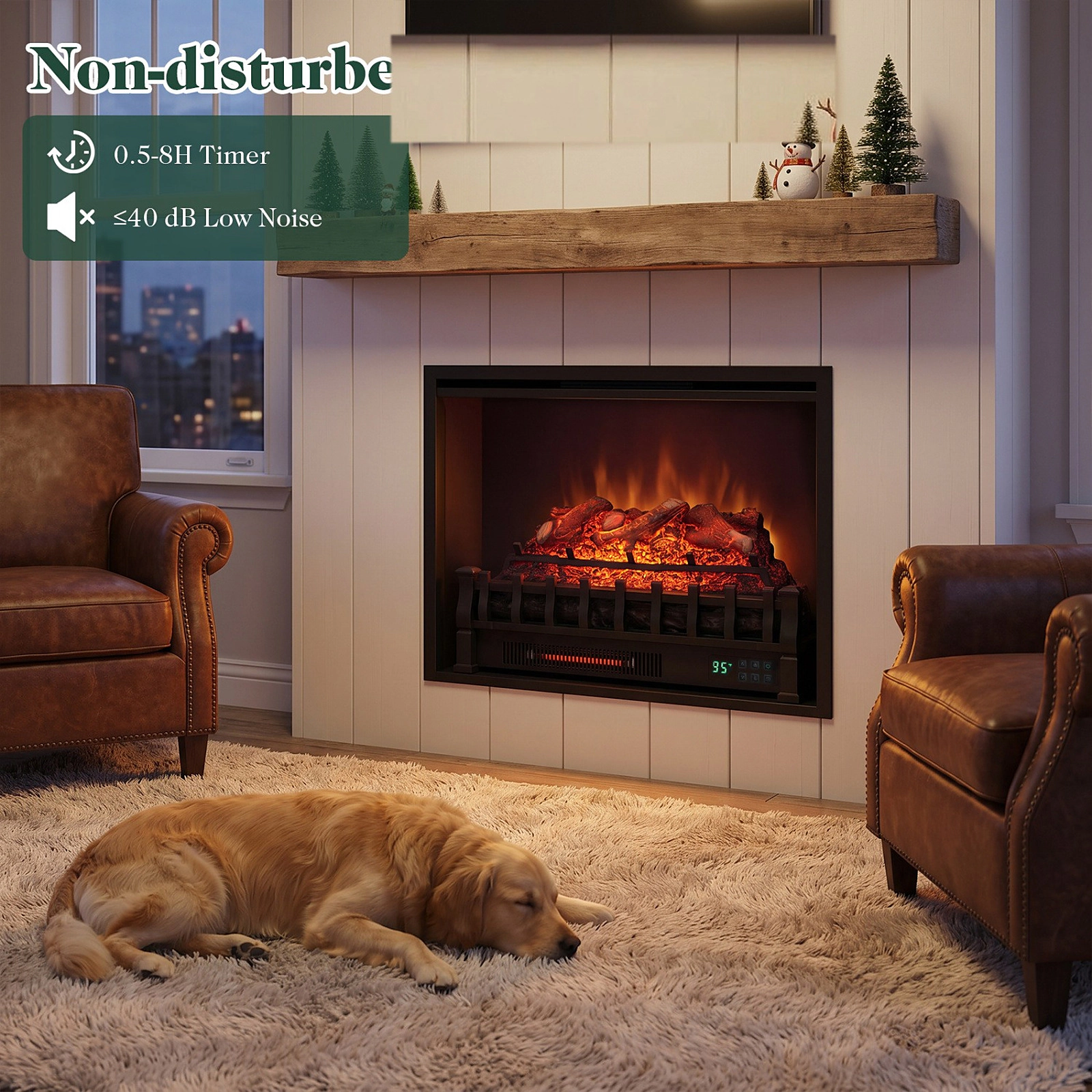 SUGIFT 23-Inch Electric Fireplace Log Insert with Wi-Fi App and Remote Control Black