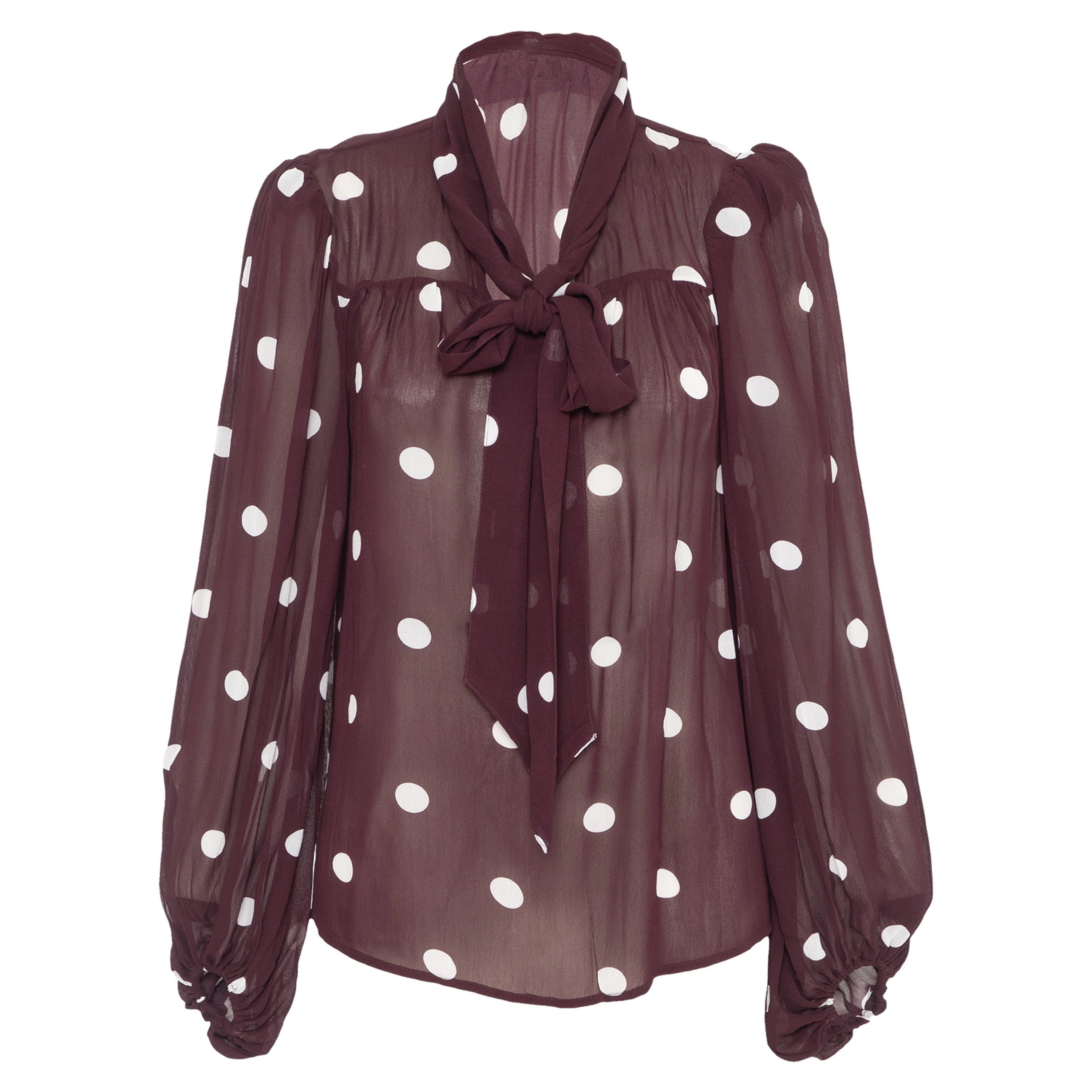 Rose & Nancy Women's Saphi Burgundy Polka Dot Print Bow Blouse