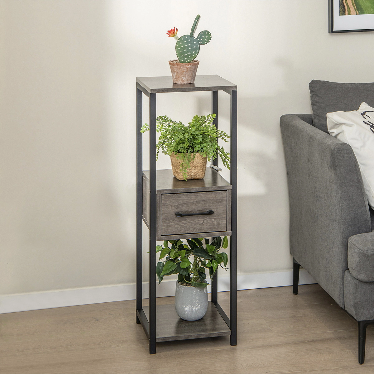 SUGIFT Set of 2 3-Tier 36-in Tall Metal Plant Stand with Drawer and Corner Display Shelf for Indoor Plants