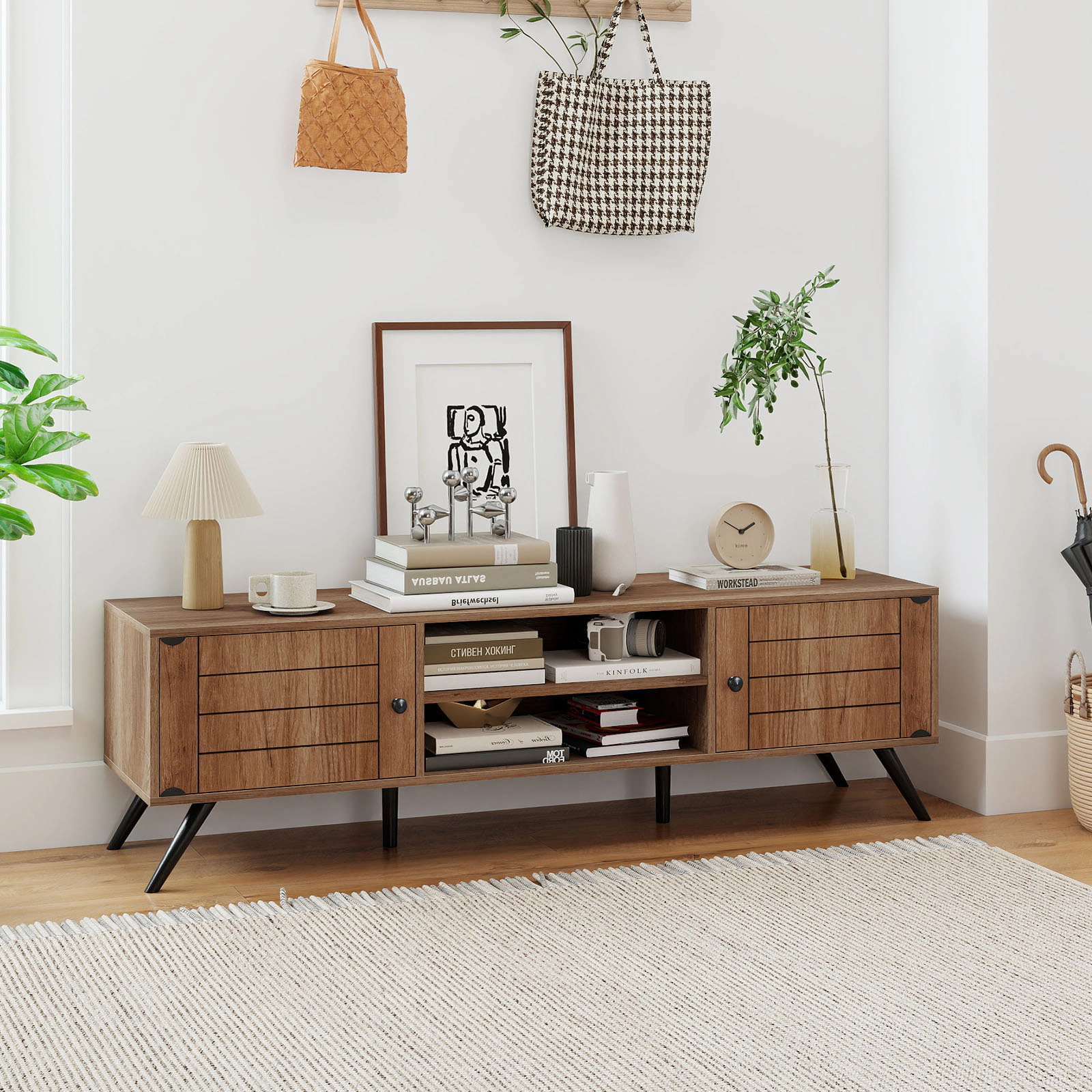 LJG 2-Door TV Stand for TVs up to 65 Inch with Open Shelves