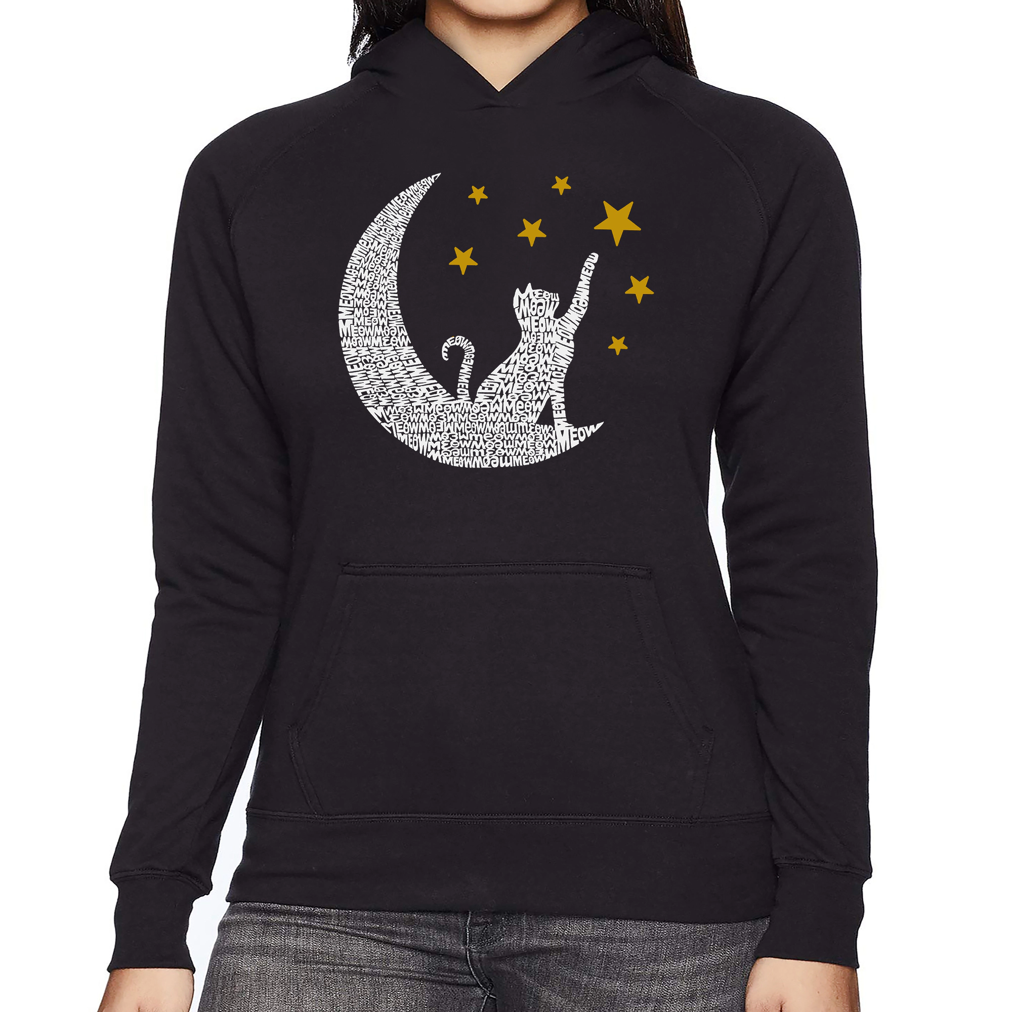 LA Pop Art Cat Moon - Women's Word Hooded Sweatshirt