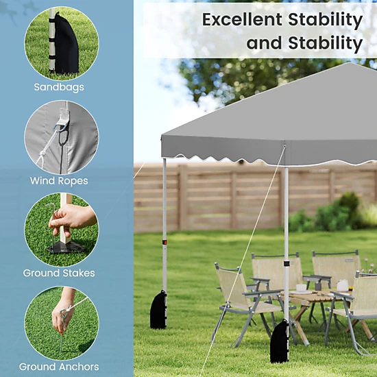 SUGIFT Foldable Pop Up 10 x 10Canopy Tent with 3-Height Adjustable Frame Wheeled Bag and Accessories Gray