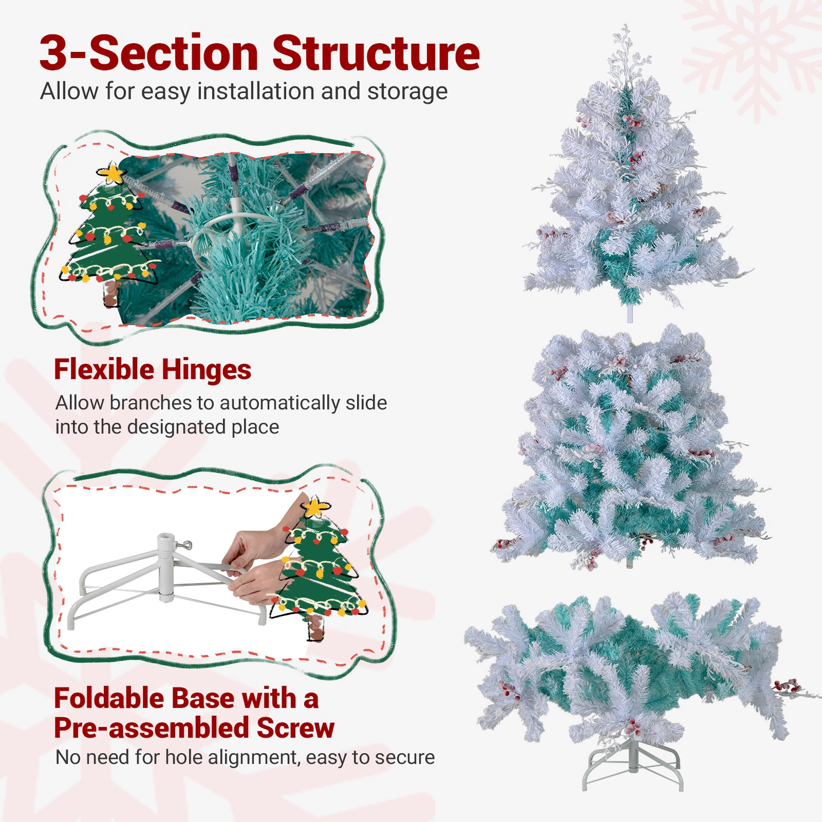 SUGIFT Pre-Lit Artificial Christmas Tree Snow Flocked Branch Tips 6-ft Frame 599 Branch Tips 250 LED Lights White+Lake