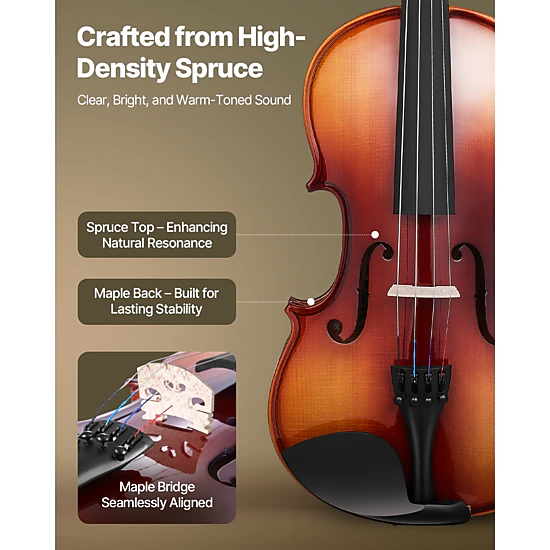 HONGGE Violin for Adults, Violin Fiddle Set for Beginners Student with Hard Case, Rosin, Bow, Shoulder Rest, Bridge