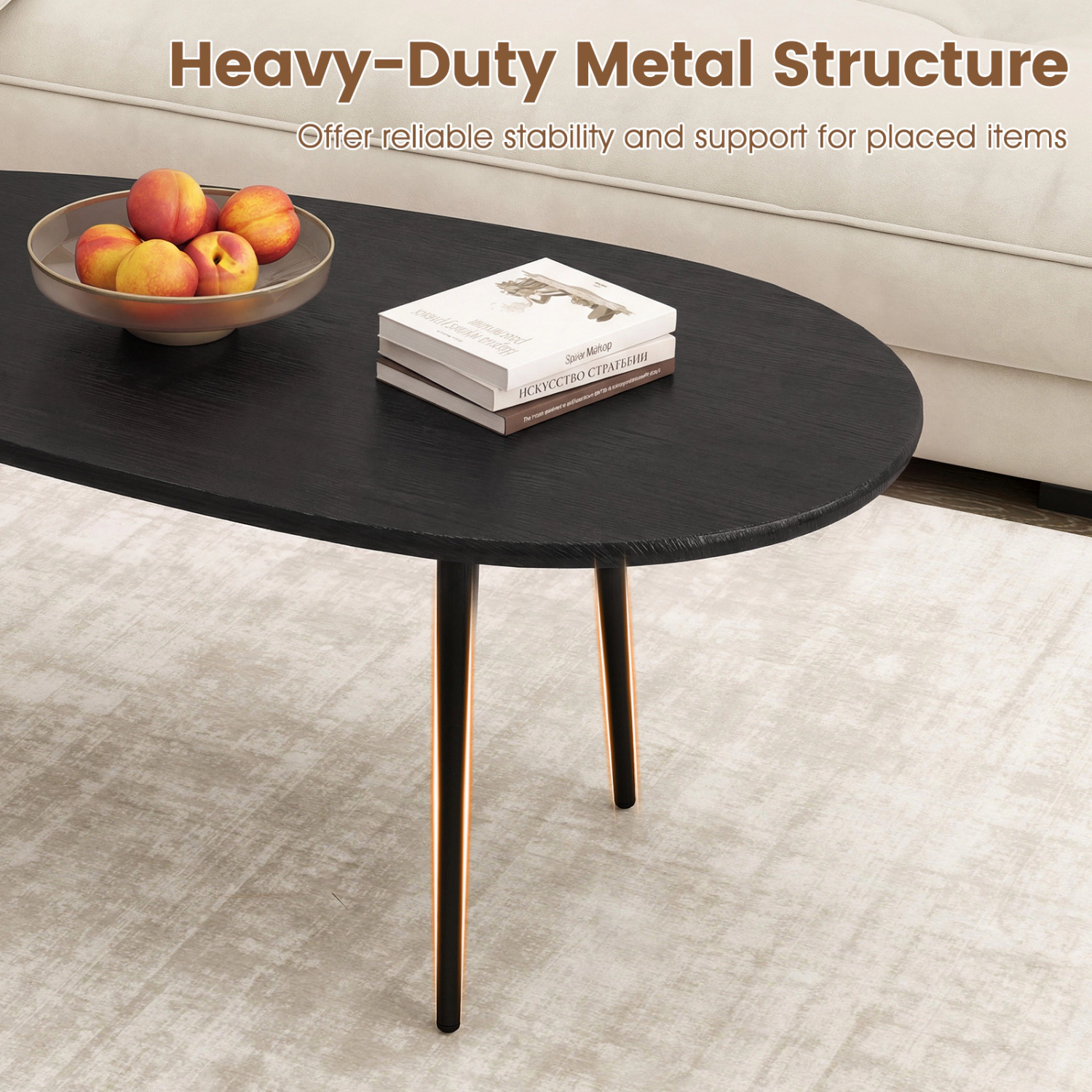 Glintex 42.5-Inch Oval Coffee Table with Metal Legs and Rounded Edges