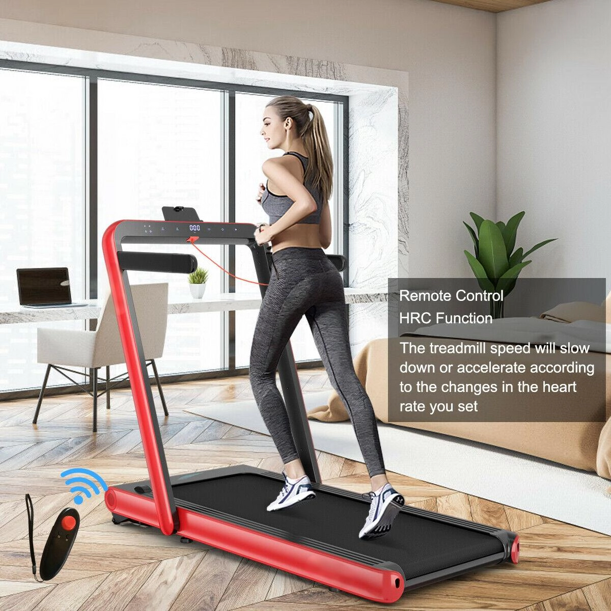 SUGIFT Red 4.75-HP 2-in-1 Folding Treadmill with Remote App Control 58-in W 31-in D 47-in H 265-lb User Capacity