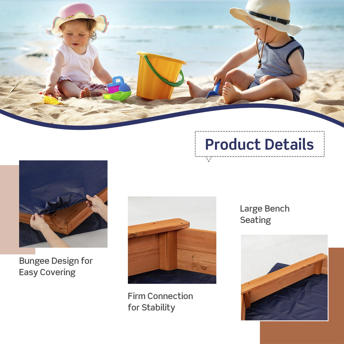 SUGIFT Hexagon Wooden Cedar Sandbox with Seat Boards 110-lb Bench Capacity Kids Over 3 Years Natural