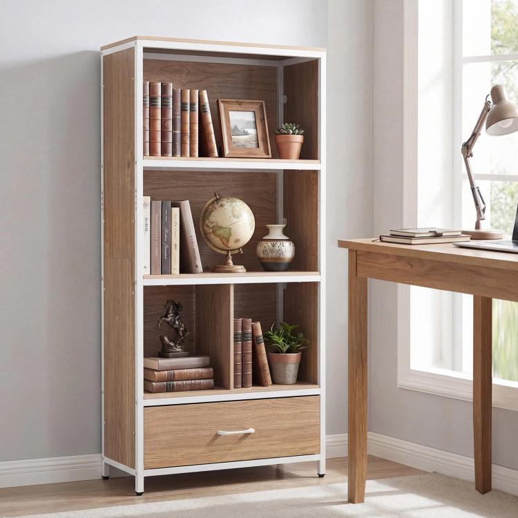 Hivvago 56" Tall Freestanding Bookcase with Drawer 5 Tier