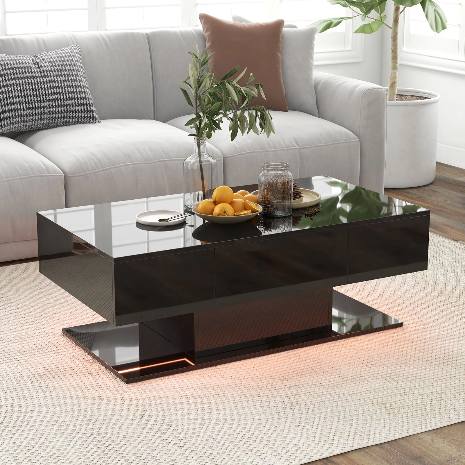 SlickBlue LED Coffee Table with Storage Drawers and High Gloss Finish