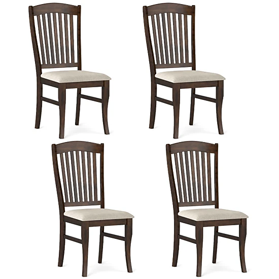 SUGIFT Set of 4 Kitchen Side Chairs with Rubber Wood Frame & Comfy Padded PU Leather Seat 400-lb Capacity Brown & White