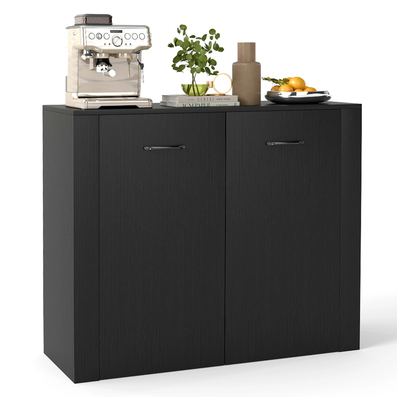SUGIFT 38-in Black Coffee Bar Buffet Sideboard Cabinet with 4 Cube Storage and Doors for Dining Room