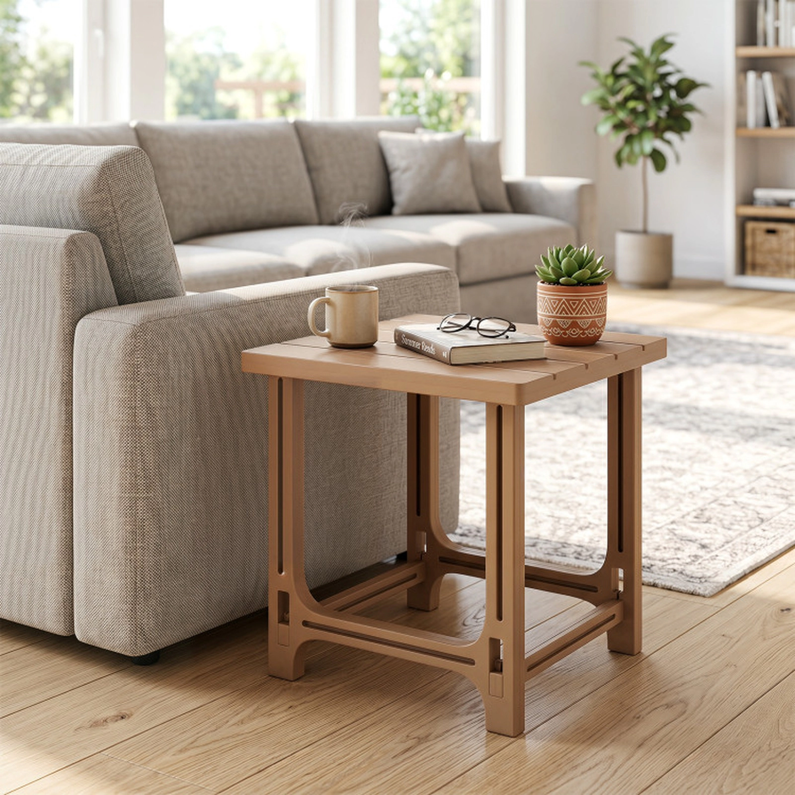 SUGIFT 18.5-in Outdoor Adirondack HDPE Side Table with Slatted Surface 315-lb Capacity 18.5 x 18.5 x 18.5 in Brown