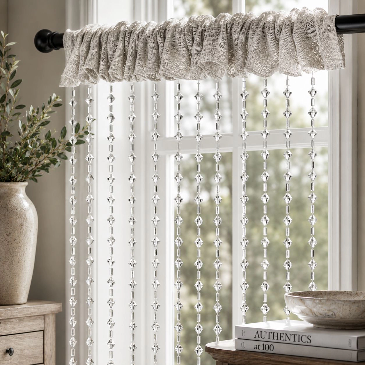 Kate Aurora Luxurious Jaeger Rod Pocket Acrylic Beaded Single Window Curtain Panel