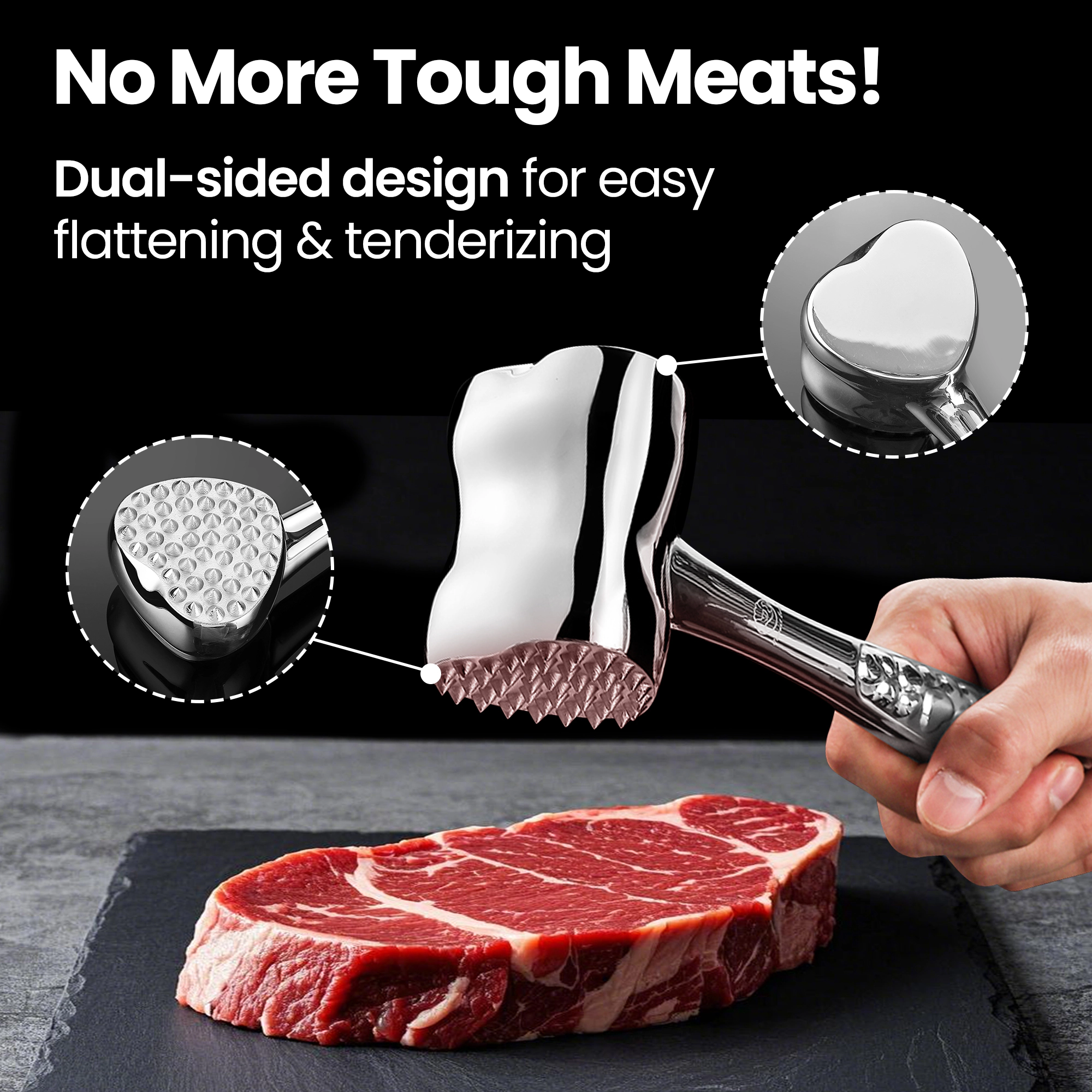 Gourmet Easy Stainless Steel Meat Tenderizer Tool, Meat Mallet, Meat Hammer (Love Edition)