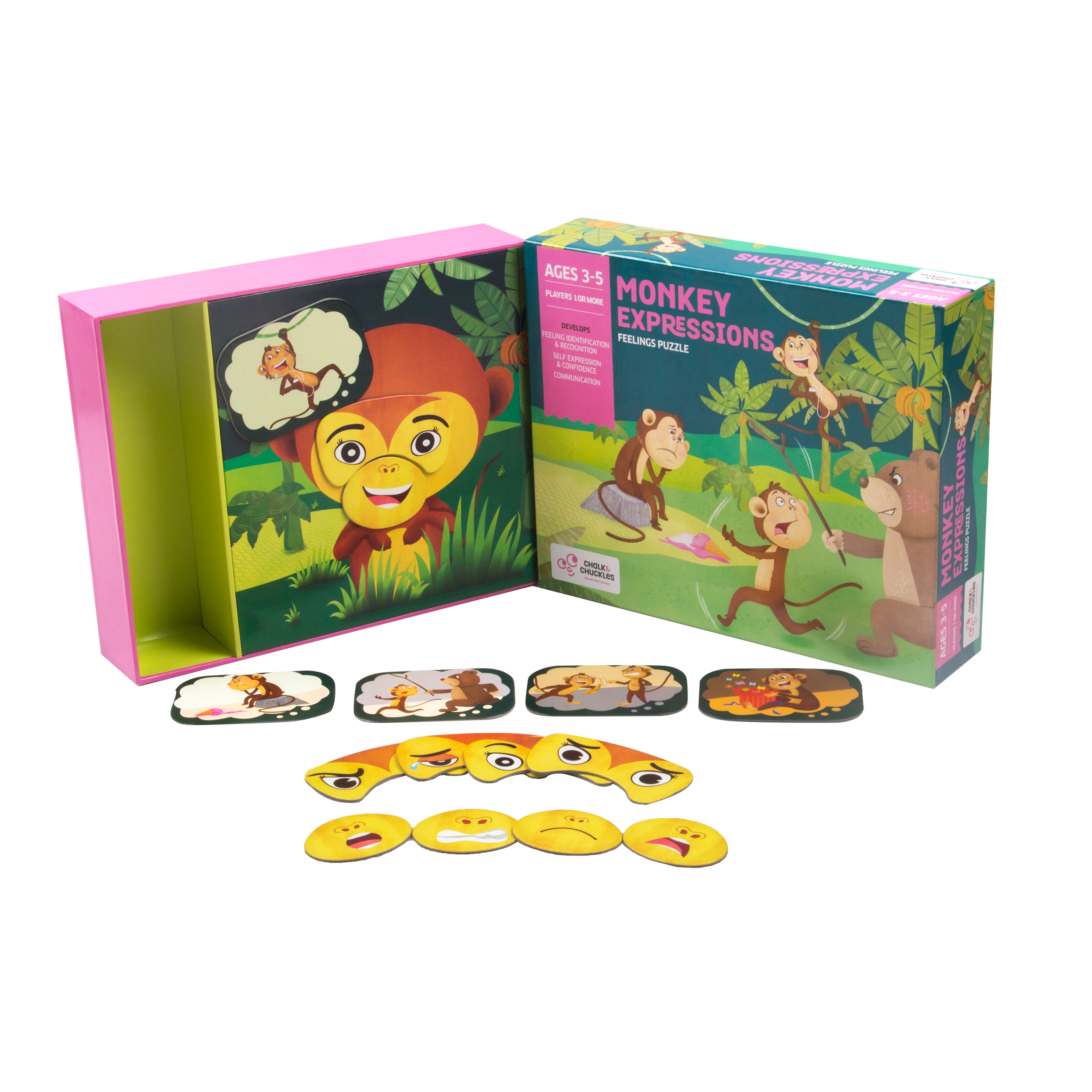Chalk & Chuckle Monkey Expression Puzzle Game - 1 or More Players