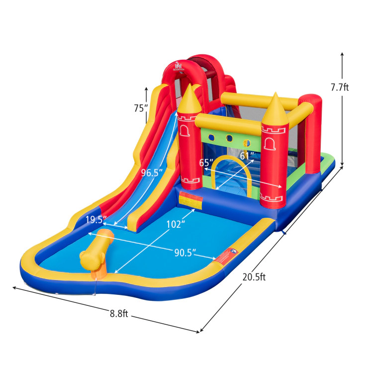 Hivvago 9-in-1 Inflatable Bounce Castle with Water Slide and Splash Pool with 735W Blower