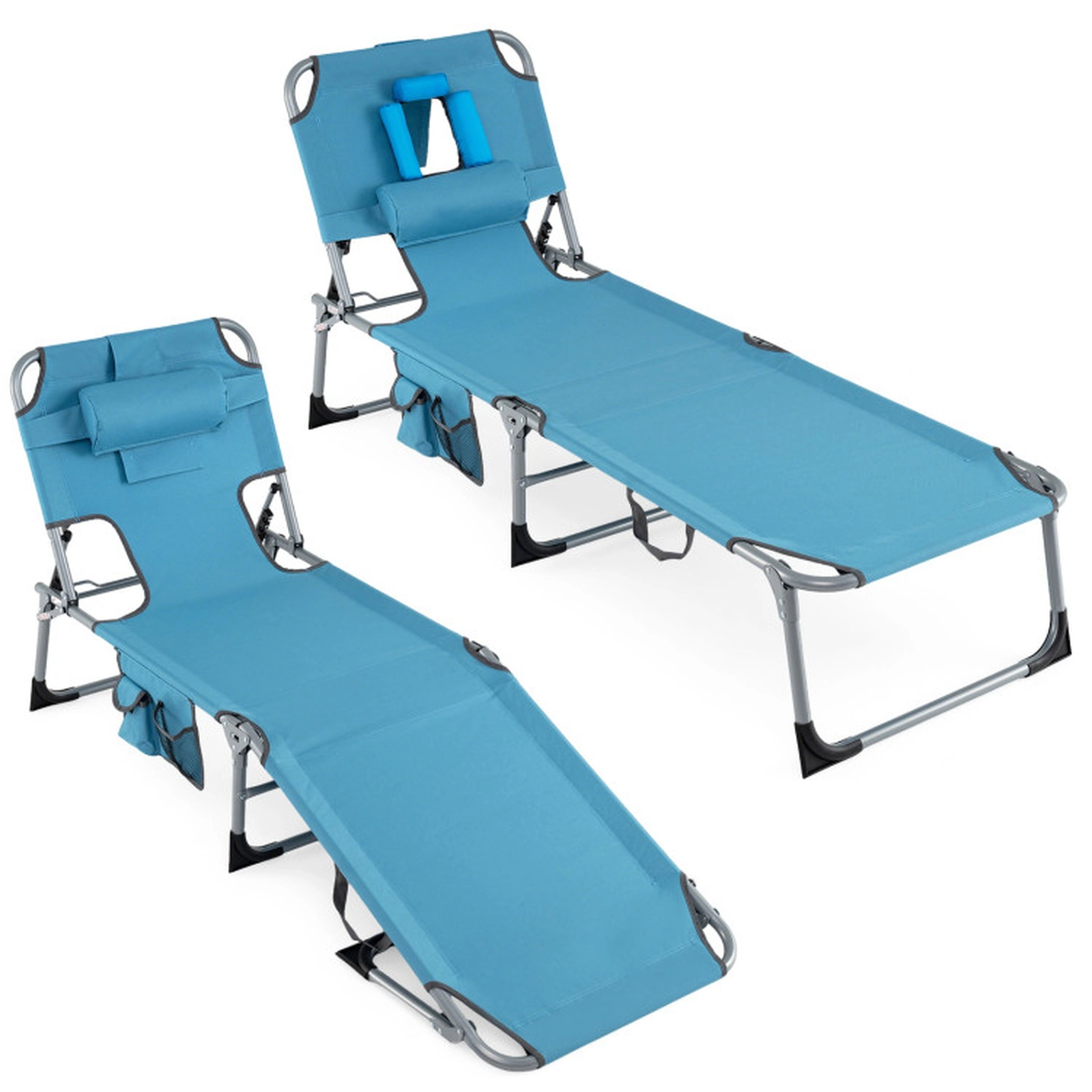 SUGIFT 4-Position Backrest 2-Position Footrest Set of 2 Portable Tanning Chaise Lounge Chairs