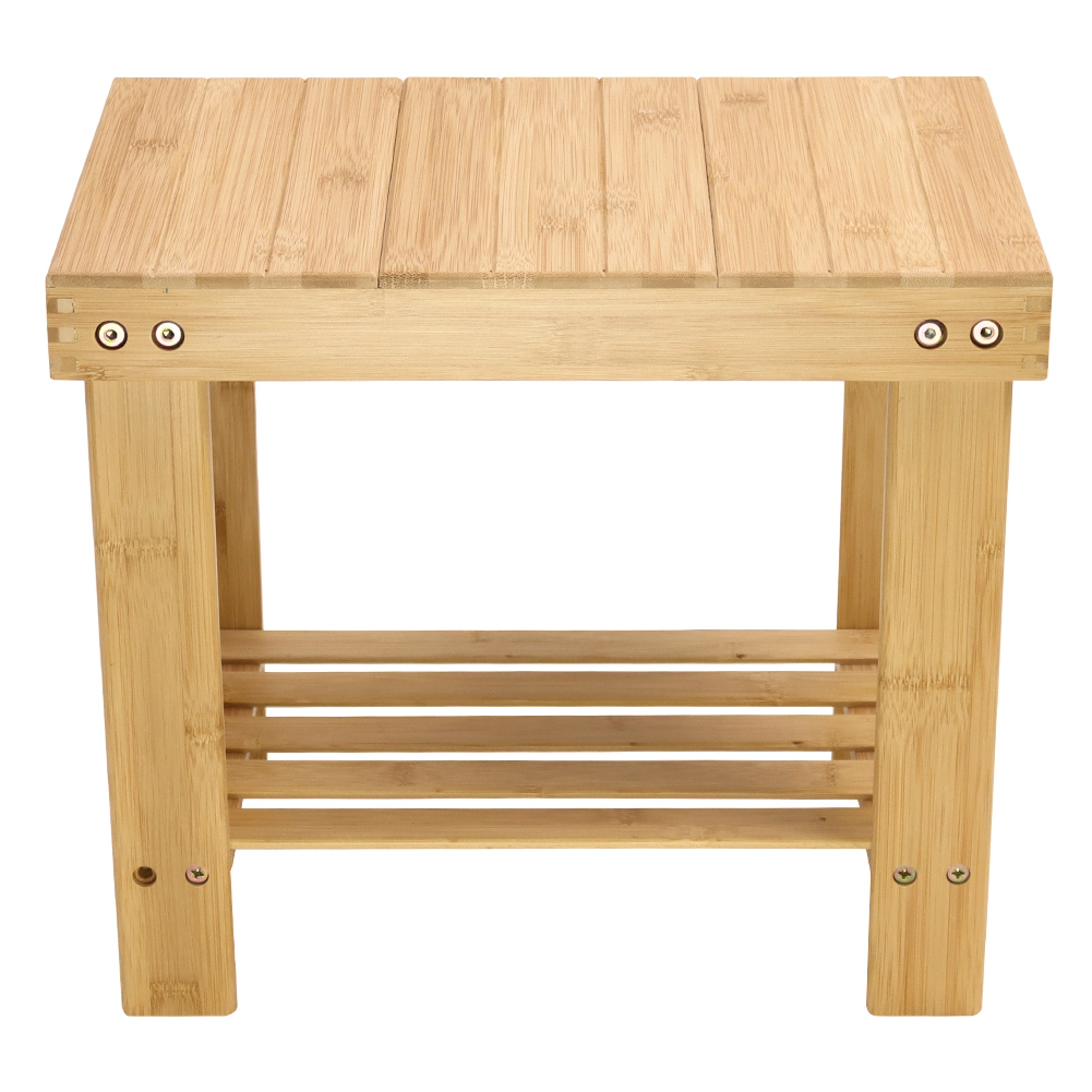 KKTONER Bamboo Step Stool with Storage Shower Bench with Shelf Foot Stool for Bathroom Living Room Bedroom