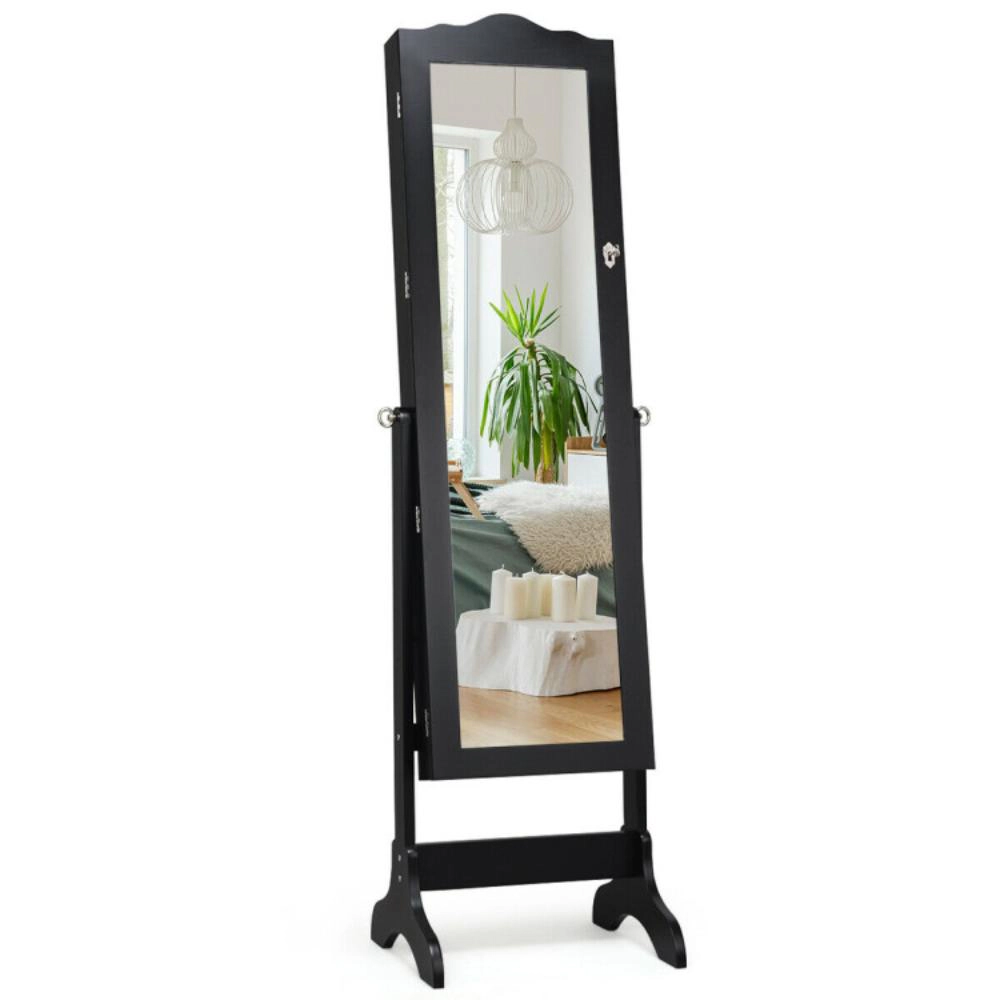 Hivvago Mirrored Lockable Jewelry Cabinet Armoire Organizer Storage Box