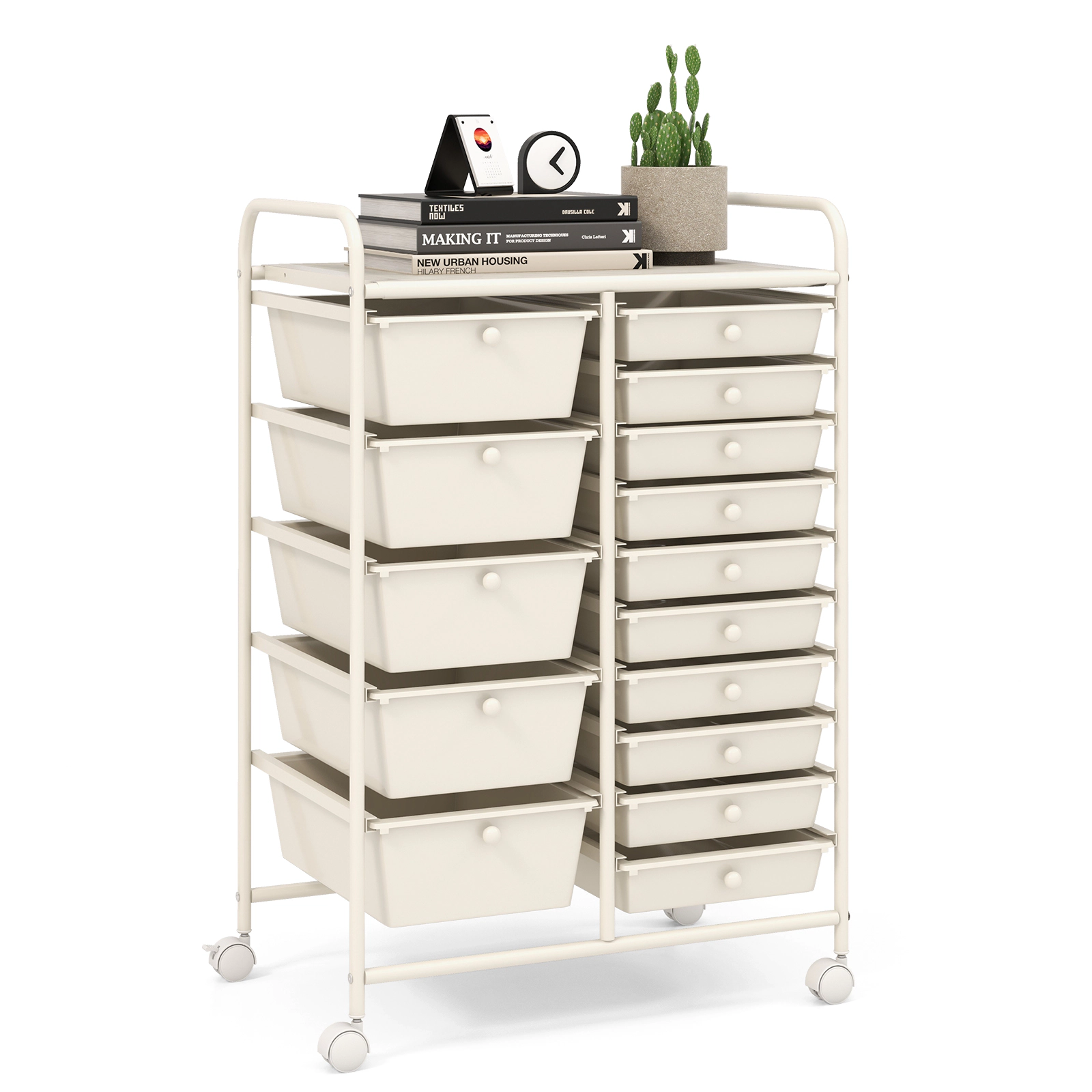 SUGIFT 15-Drawer Rolling File Storage Organizer Cart 22-lb Top Capacity 25-in Wide Utility Cabinet White/Silver