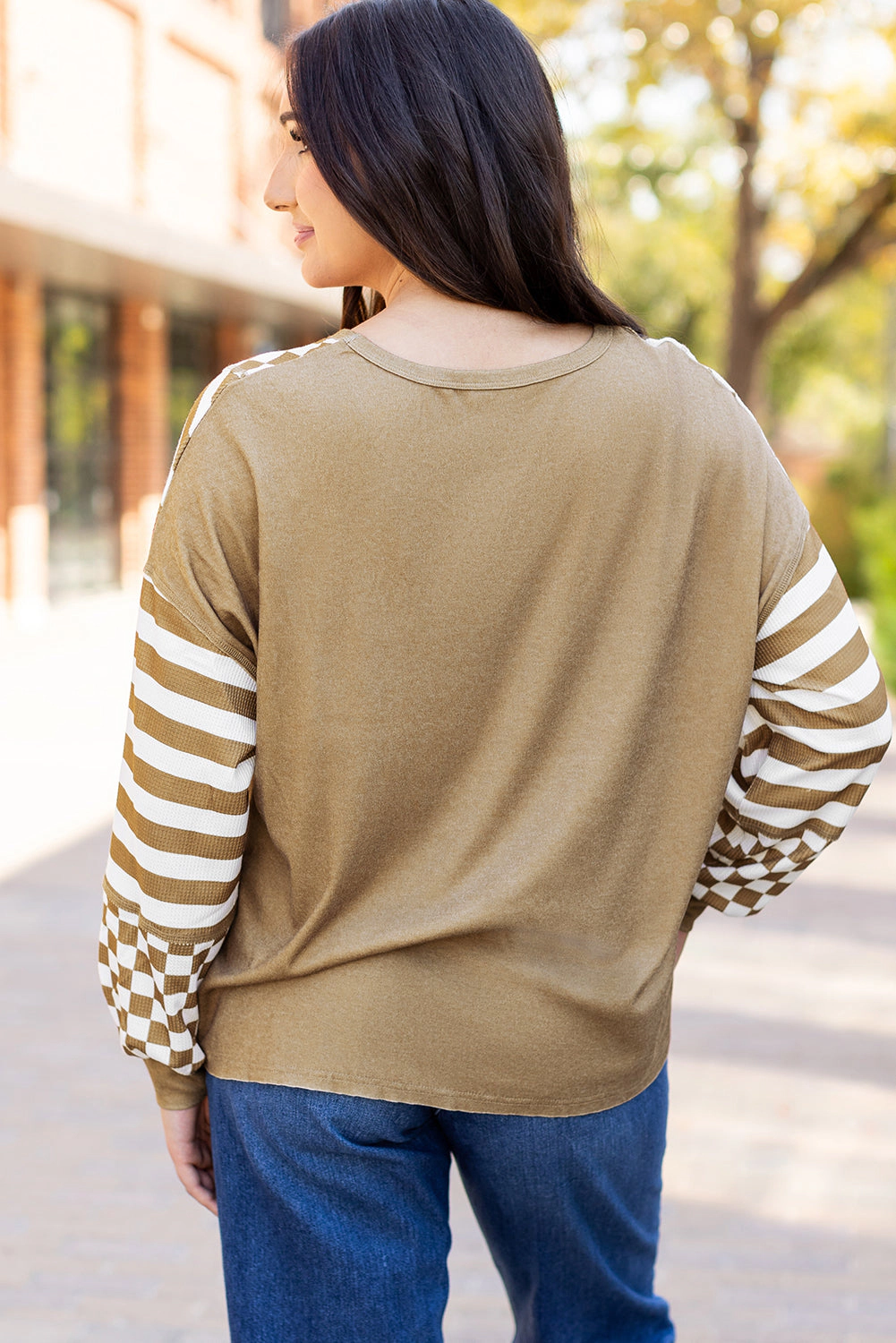 Threaded Pear Women's Fatima Patchwork Lantern Sleeve Blouse