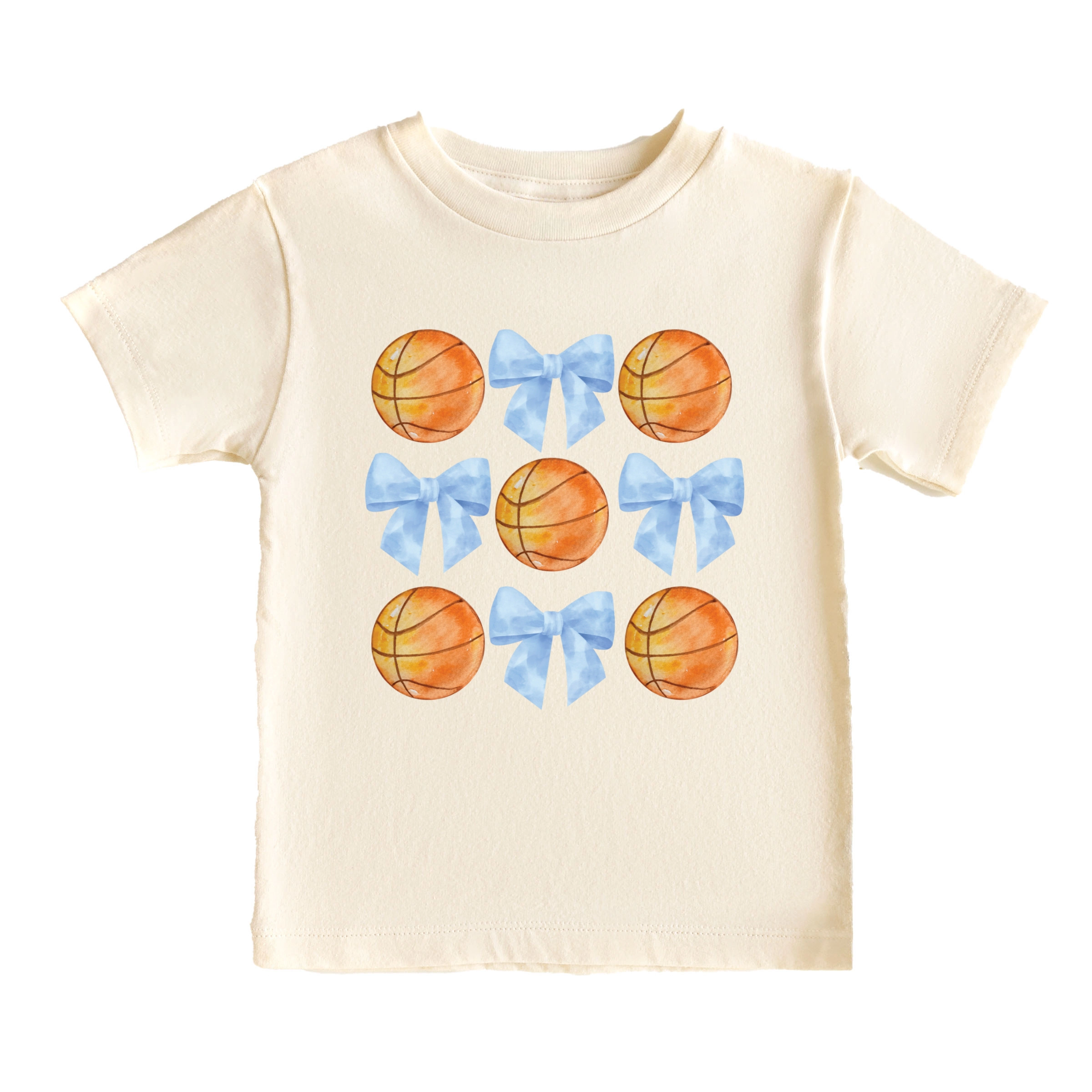 The Juniper Shop - Basketball and Blue Bows Watercolor Toddler Short Sleeve Graphic T-Shirt