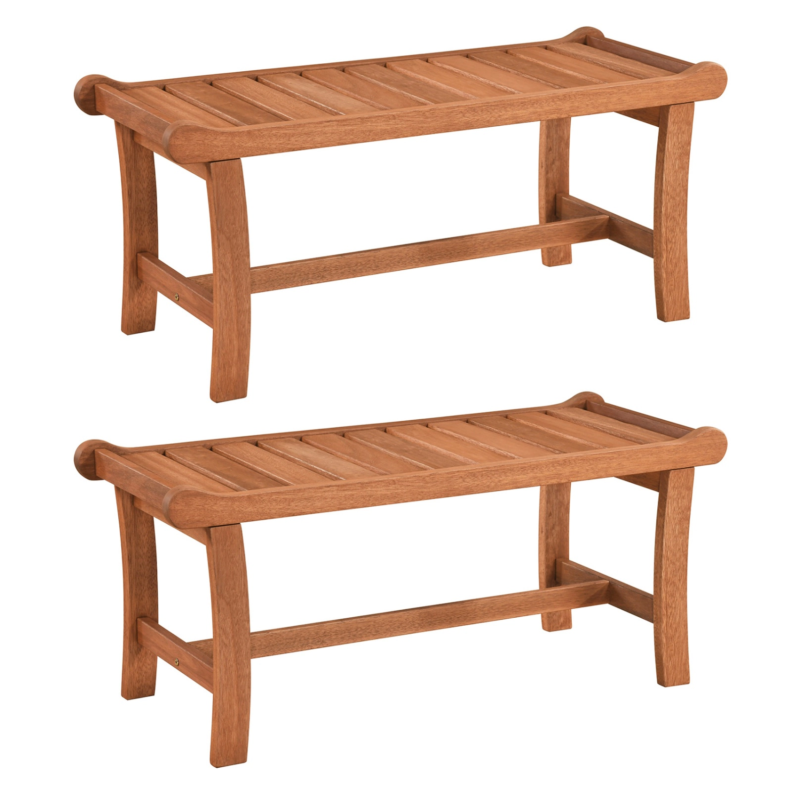 SUGIFT 2-Person Outdoor Mixed Hardwood Bench with Slatted Seat and Raised Edges 530-lb Capacity Orange Set of 2