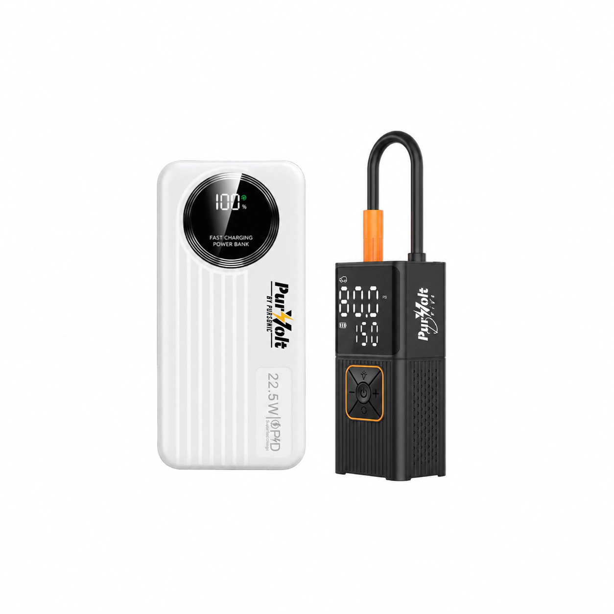 Pursonic Roadside Essentials Bundle – 3-in-1 Cordless Tire Inflator + 10,000mAh Fast Charging Power Bank